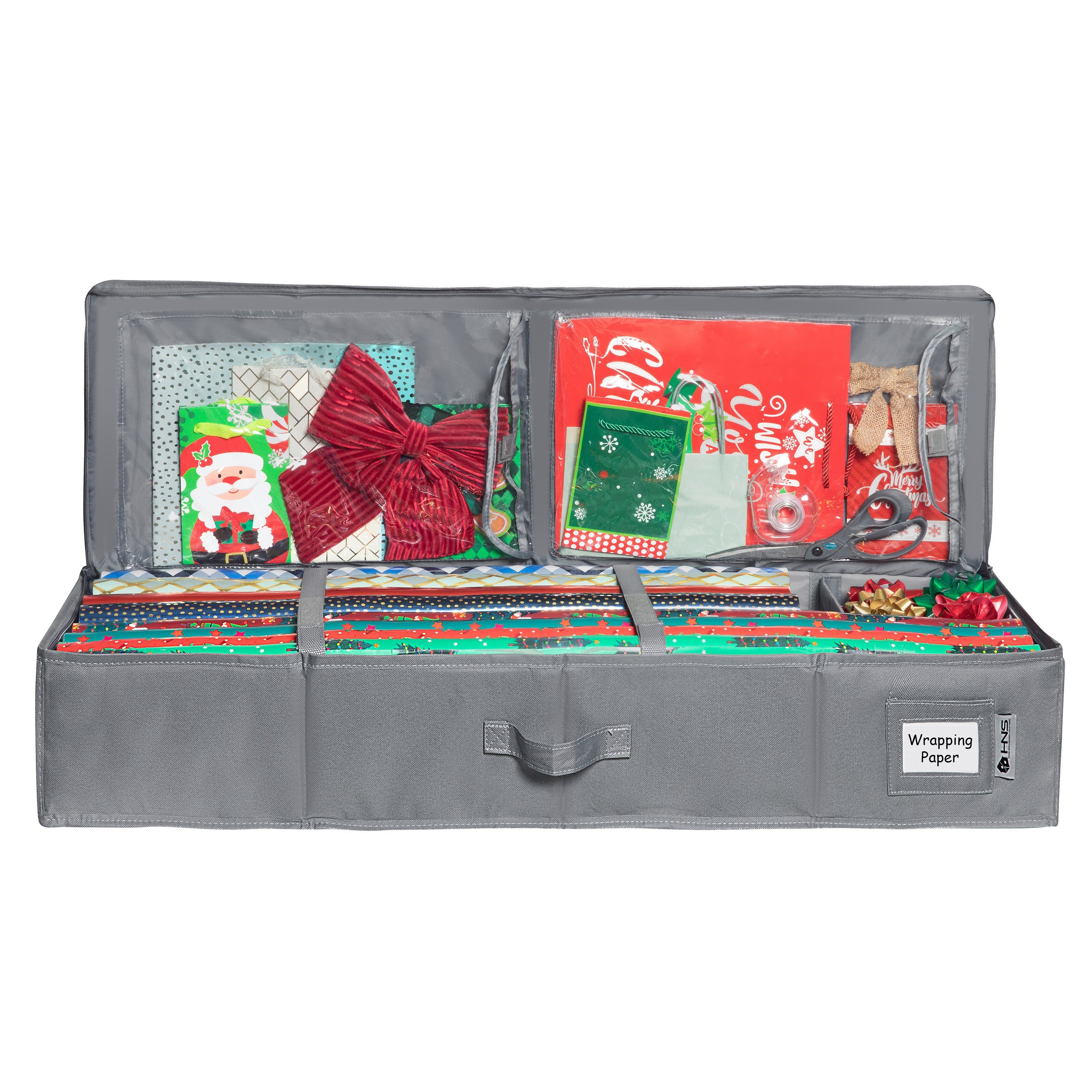 Premium Wrapping Paper Storage Container -Durable Material 600D tear-proof - Fits up to 27 Paper Rolls -Extra Pockets for Ribbons & Bows. Underbed Gift Wrap Organizer, Ideal for Holiday Christmas, etc