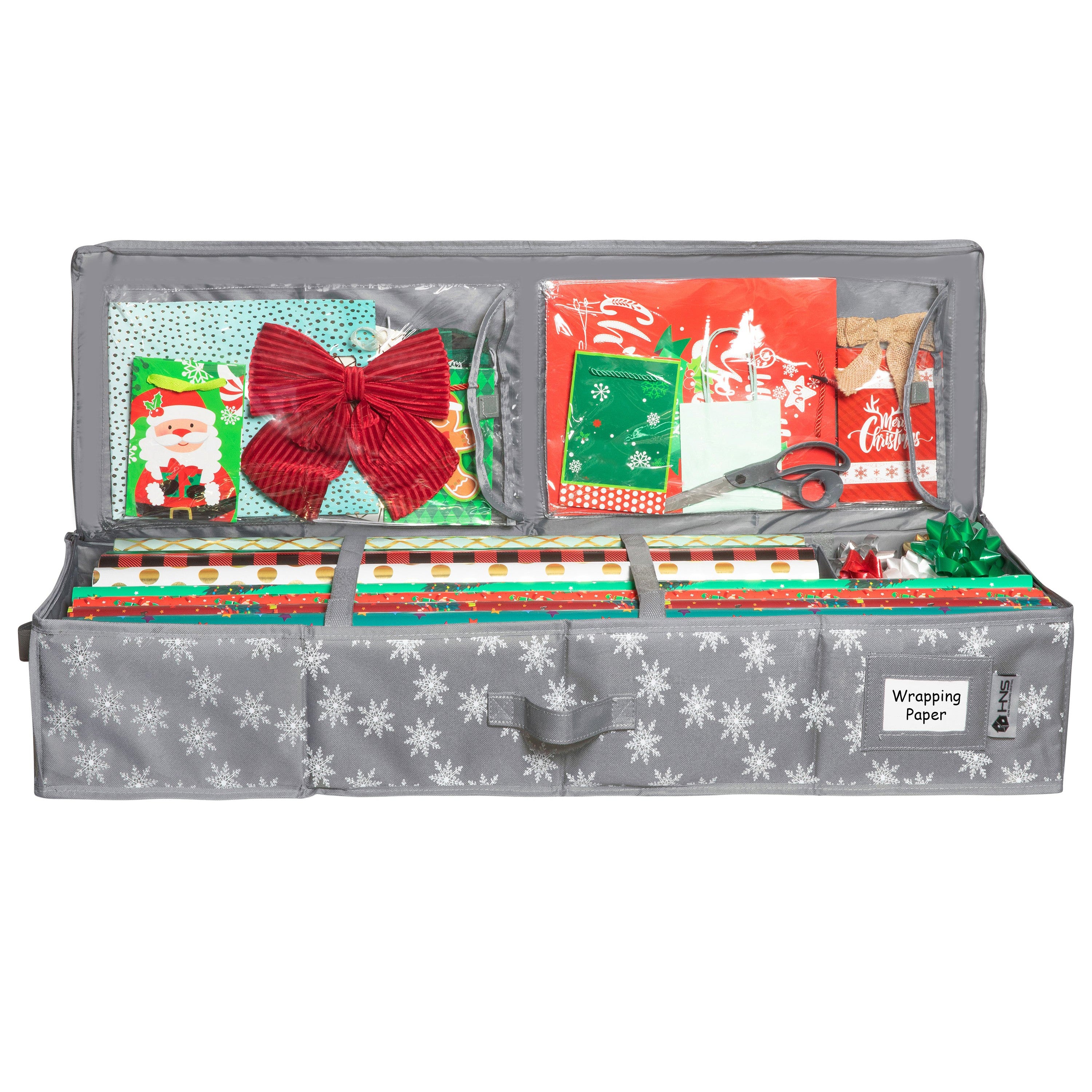 Premium Wrapping Paper Storage Container -Durable Material 600D tear-proof - Fits up to 27 Paper Rolls -Extra Pockets for Ribbons & Bows. Underbed Gift Wrap Organizer, Ideal for Holiday Christmas, etc