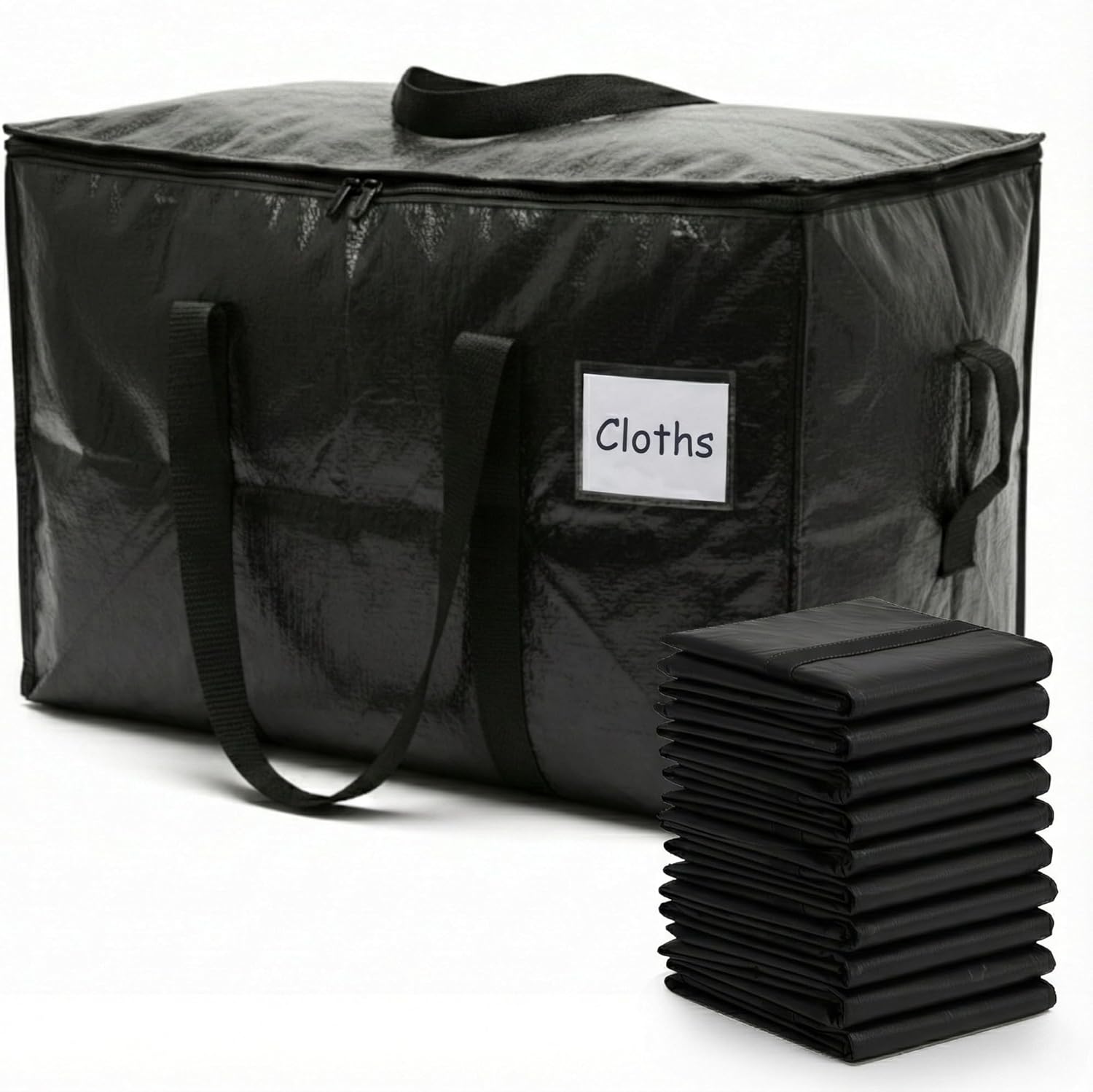 black tote travel bag zippers big HOLDN’ Storage 10 Pack Moving Bags 30 & 45 Gallon Heavy-Duty Storage Totes with Dual Zippers Water-Resistant Reusable Bags for Clothes and Bedding