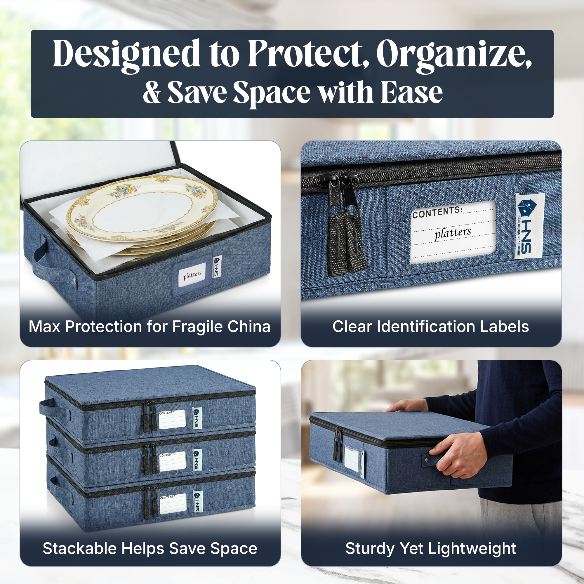Platter Storage Container Hard Shell China Organizer with Dividers Pro ...
