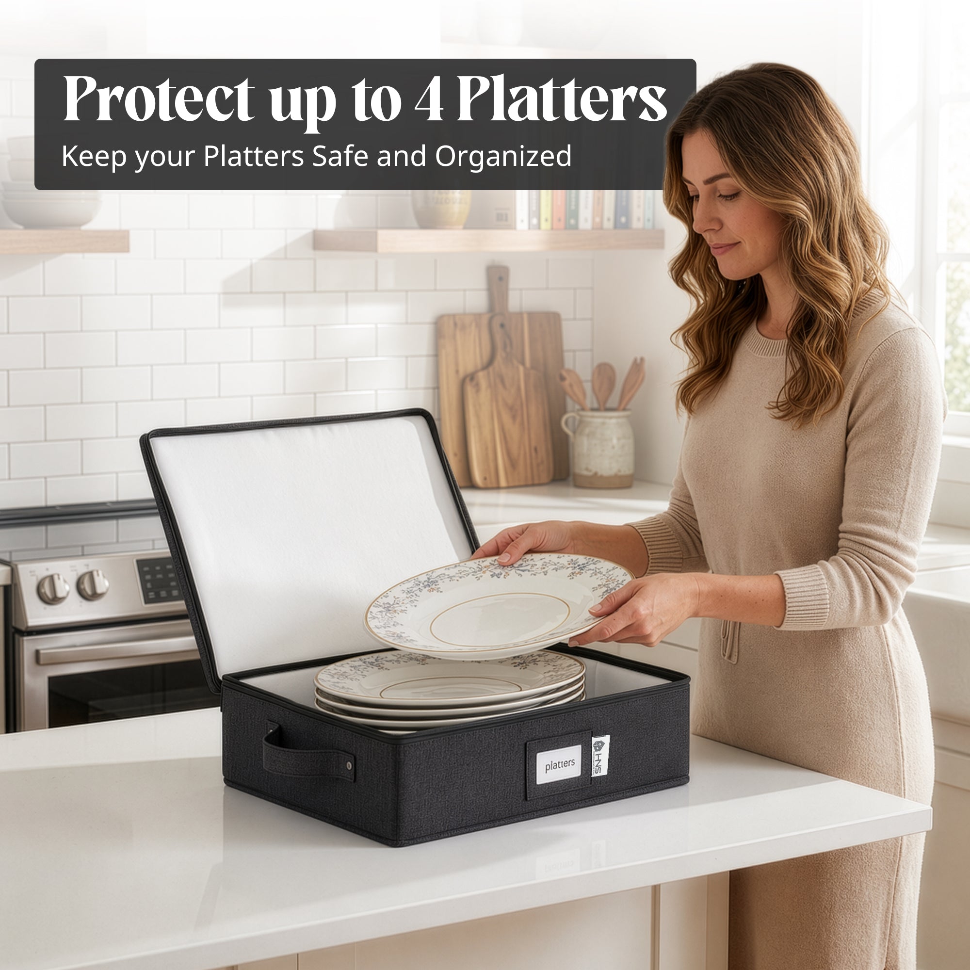 Platter Storage Container Hard Shell China Organizer with Dividers Pro ...