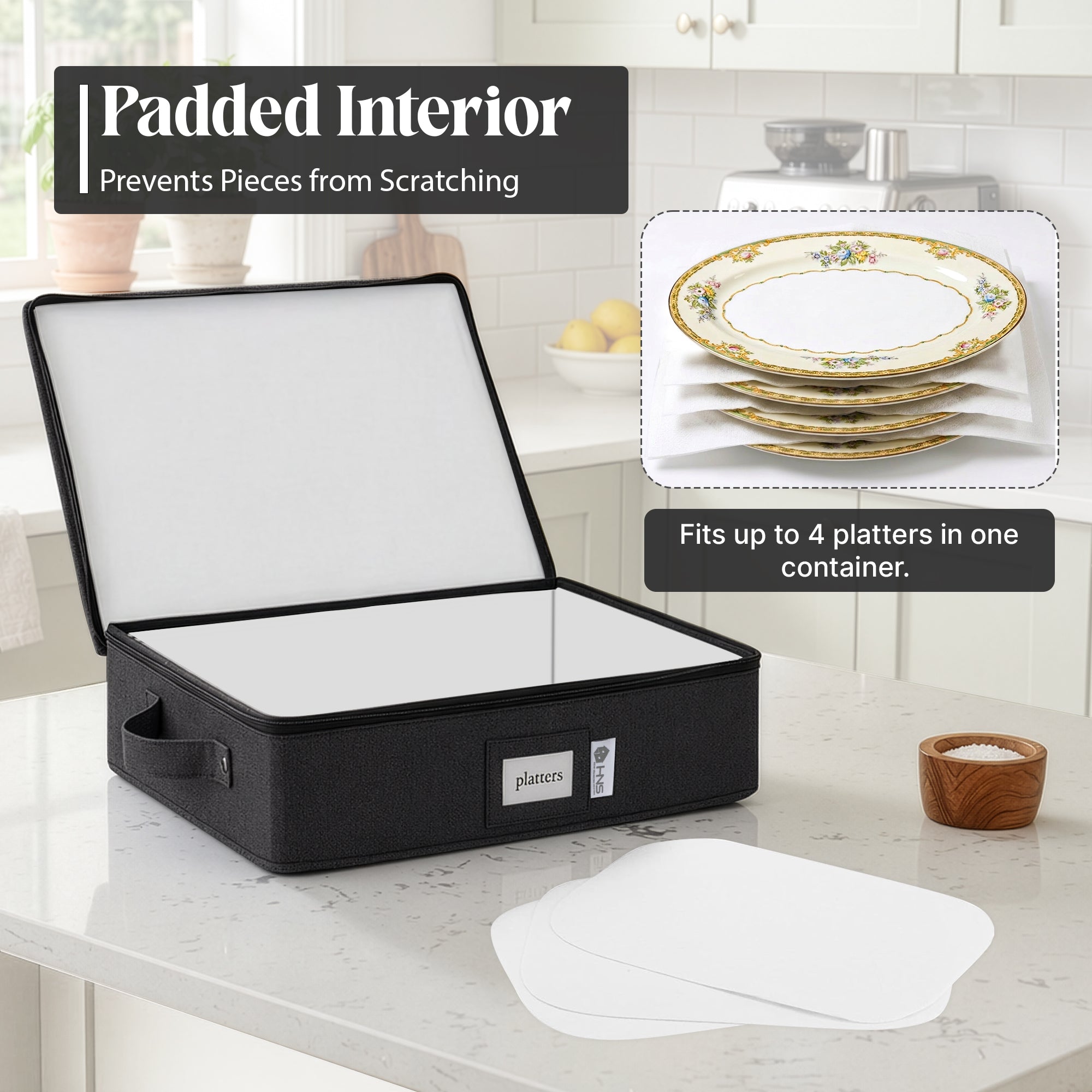 Platter Storage Container Hard Shell China Organizer with Dividers Pro ...