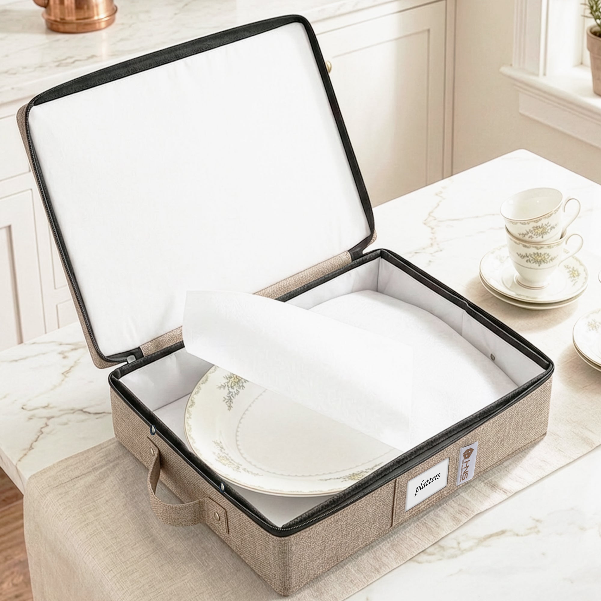 Platter Storage Container Hard Shell China Organizer with Dividers Pro ...