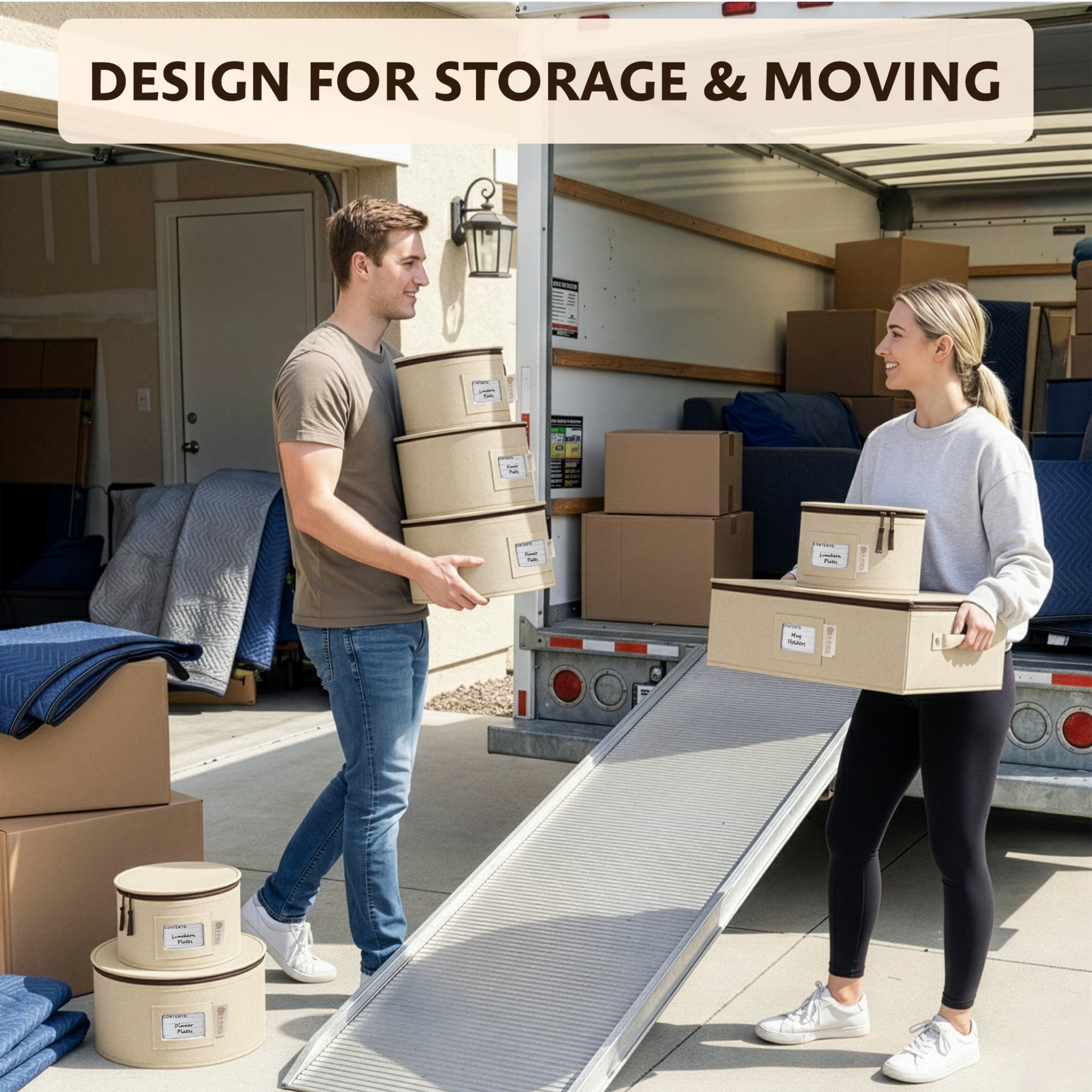Hard Shell China Storage Containers 5-Piece Set Moving Boxes for Dinne ...