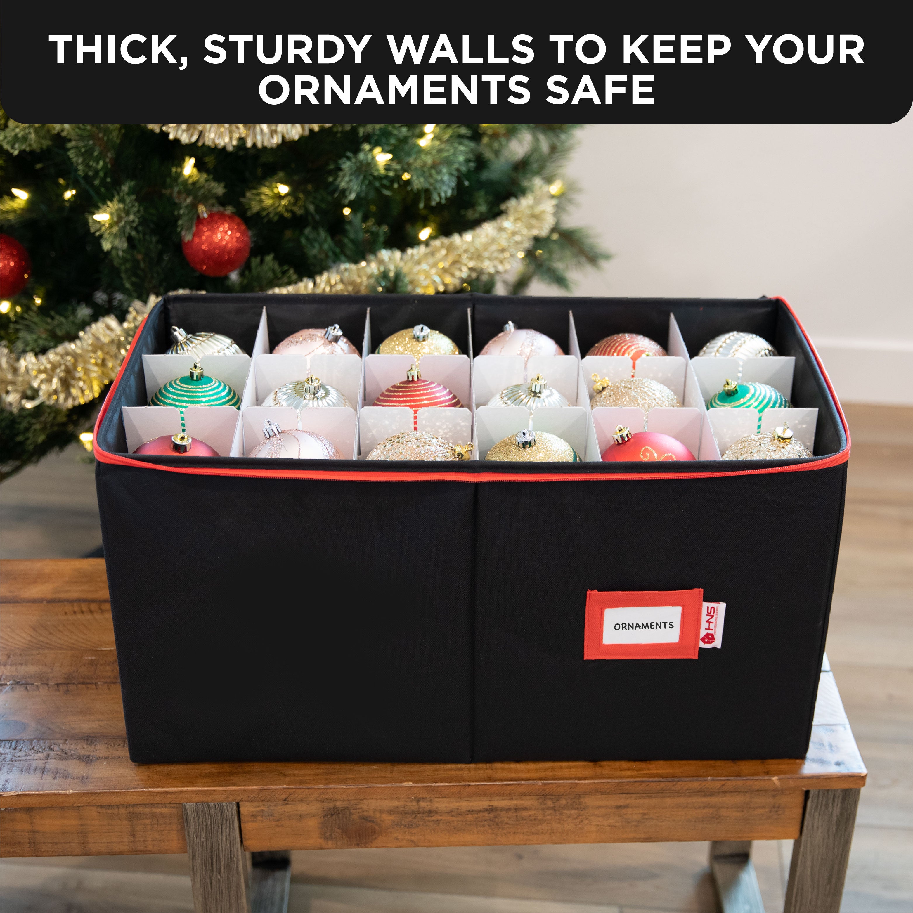 thumbnail image 2 of Hearth & Harbor Christmas Ornament Storage Box With 4 Tray Dividers – Clear Lid, Durable Plastic, Holds Up To 64 Ornaments 2 of 6
