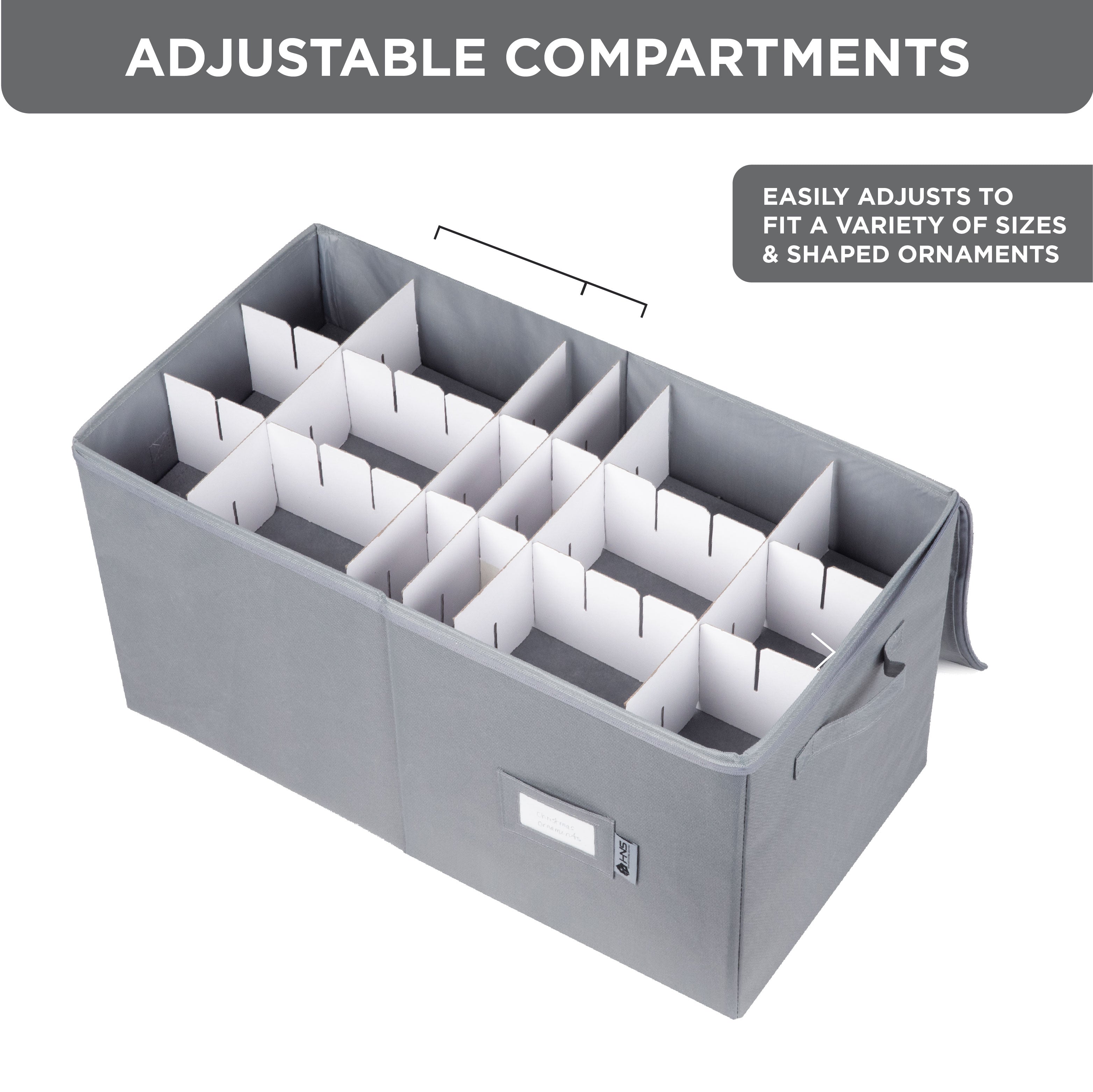 Christmas Ornament Storage Container with Dividers -Box Stores Up to 54 - 4" Ornaments, Convenient, Adjustable, Zippered, Heavy Duty 600D, Large Bin