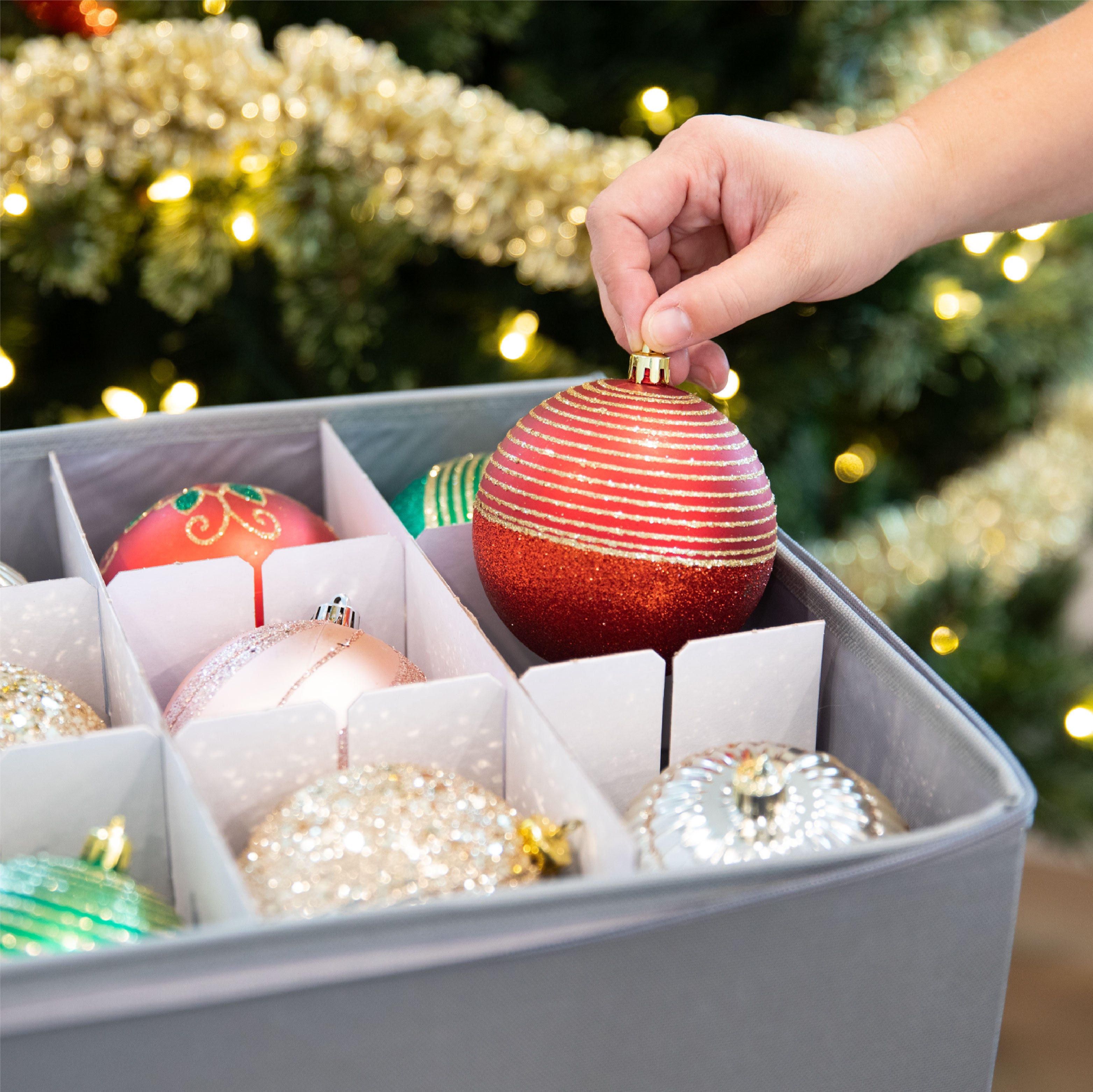 Christmas Ornament Storage Container with Dividers -Box Stores Up to 5 –  Hold N' Storage