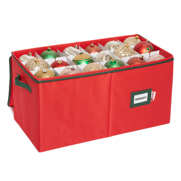 Christmas Ornament Storage Container with Dividers -Box Stores Up to 54 - 4" Ornaments, Convenient, Adjustable, Zippered, Heavy Duty 600D, Large Bin