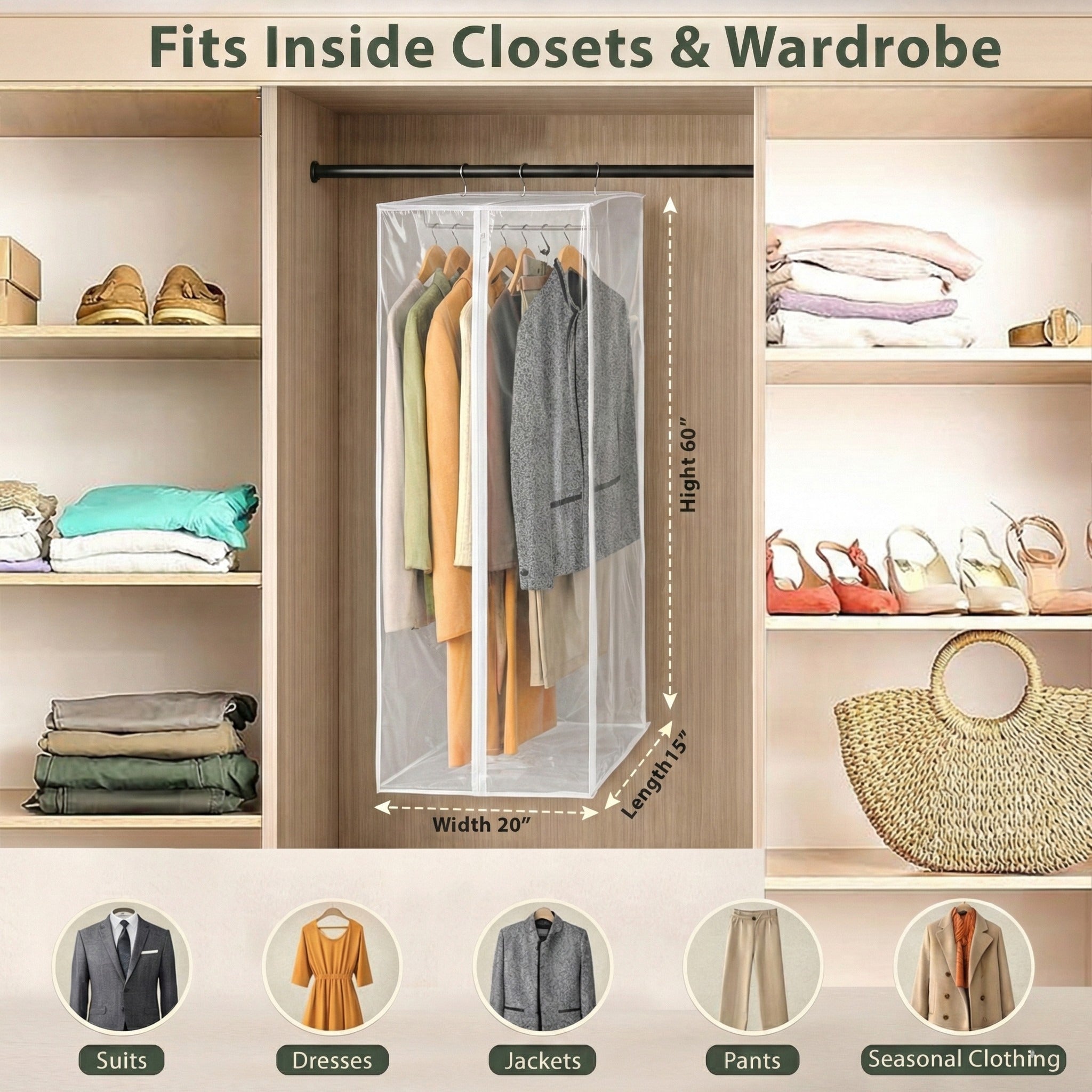 Garment Bag - Clear Hanging Closet Organizer