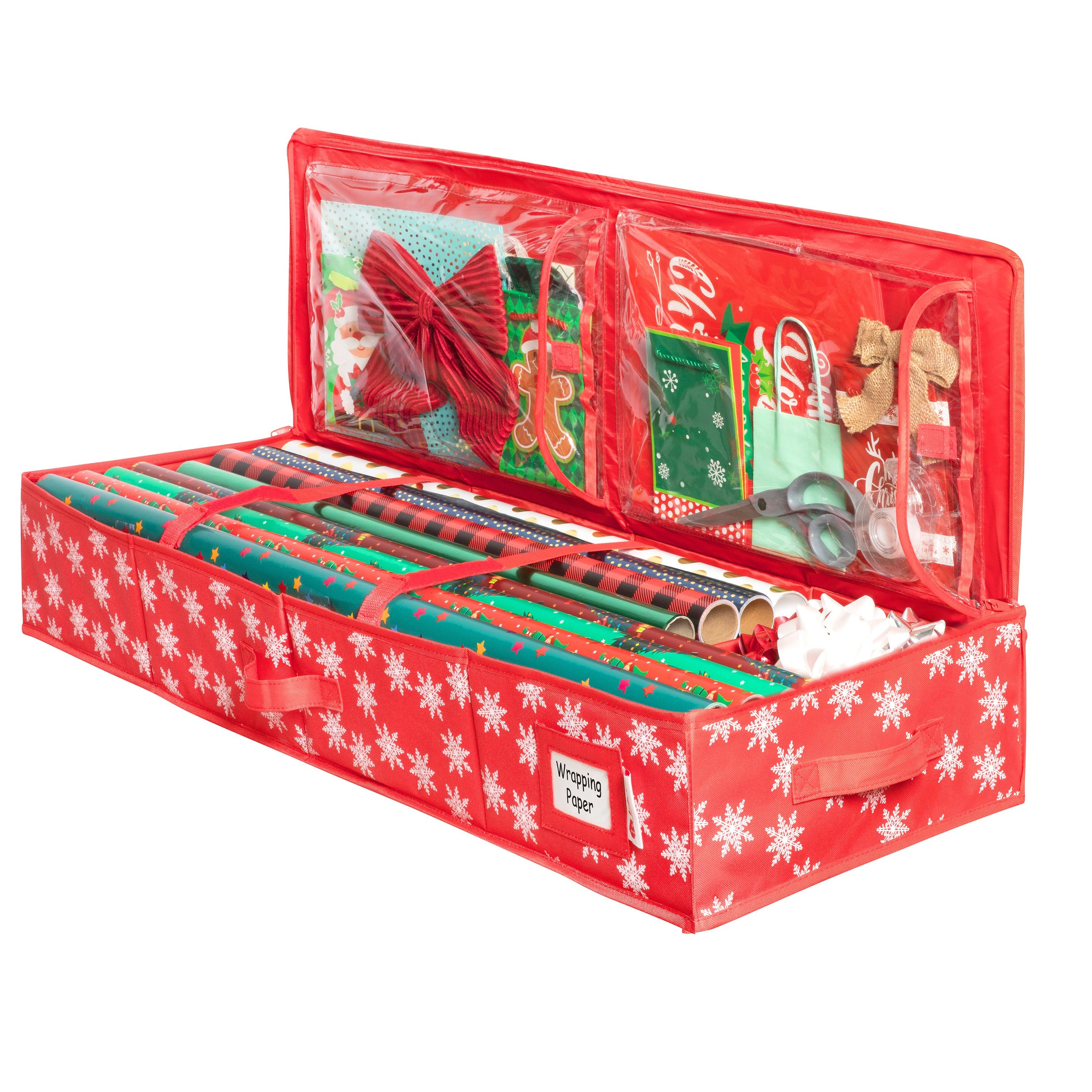Premium Wrapping Paper Storage Container -Durable Material 600D tear-proof - Fits up to 27 Paper Rolls -Extra Pockets for Ribbons & Bows. Underbed Gift Wrap Organizer, Ideal for Holiday Christmas, etc