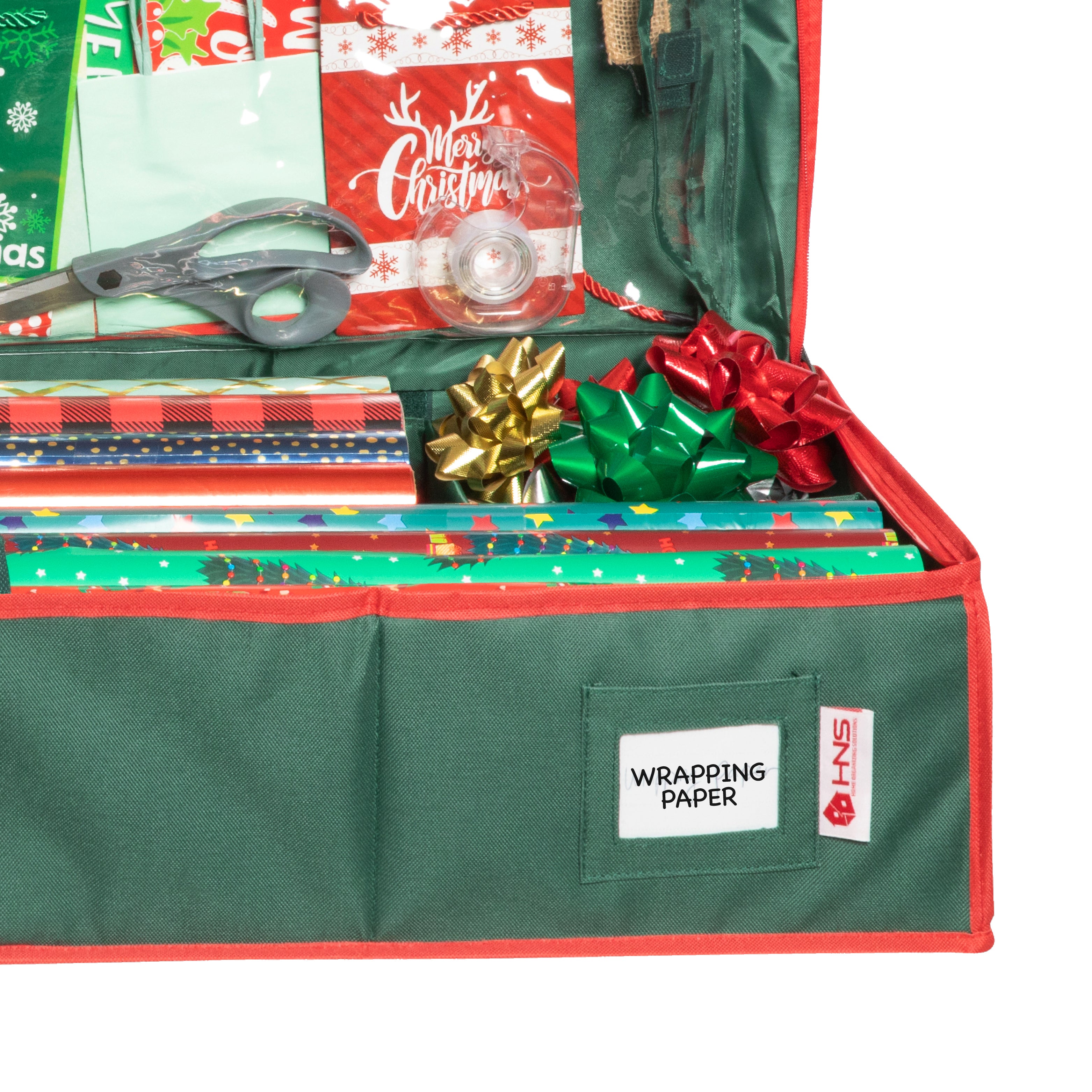 Premium Wrapping Paper Storage Container -Durable Material 600D tear-proof - Fits up to 27 Paper Rolls -Extra Pockets for Ribbons & Bows. Underbed Gift Wrap Organizer, Ideal for Holiday Christmas, etc