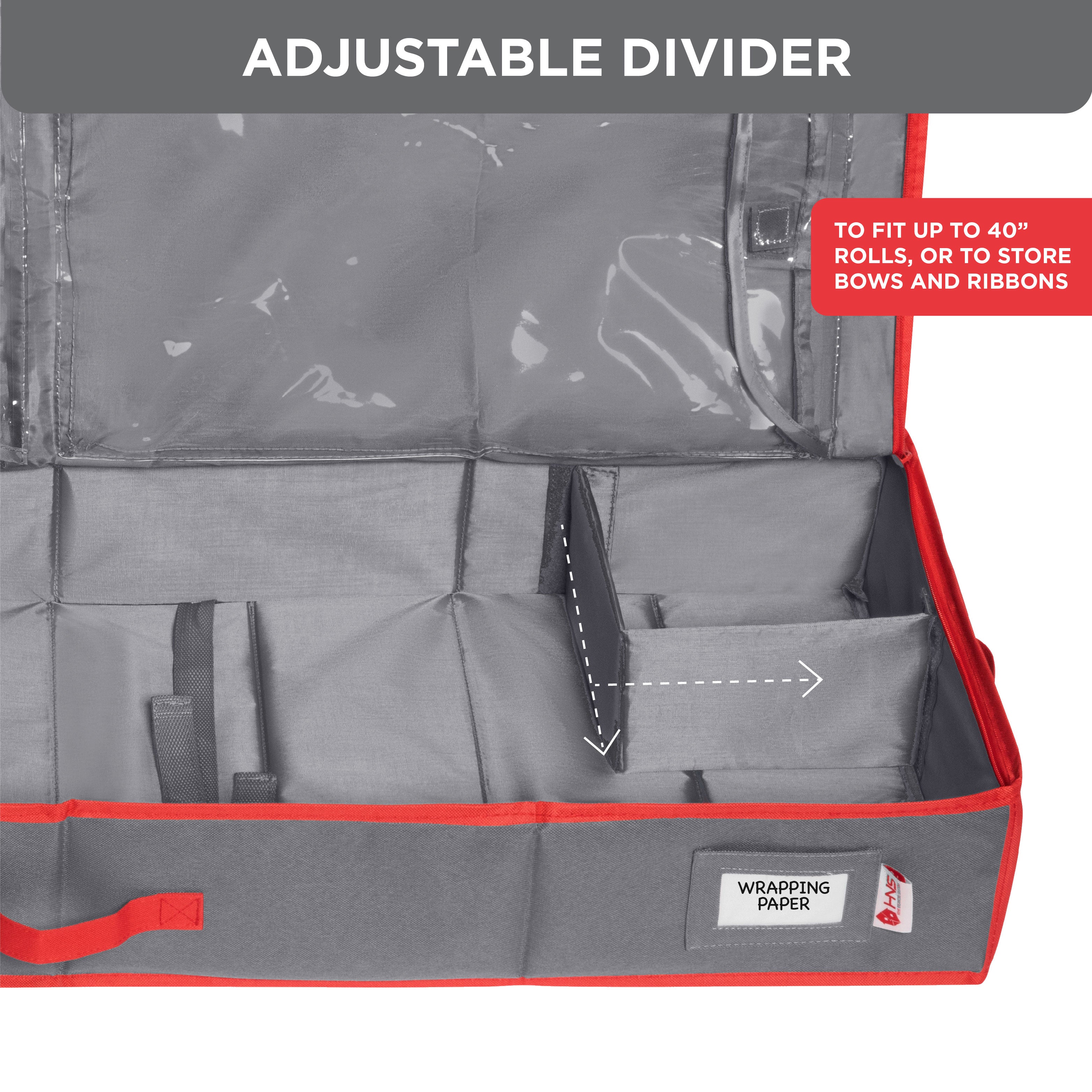 Premium Wrapping Paper Storage Container -Durable Material 600D tear-proof - Fits up to 27 Paper Rolls -Extra Pockets for Ribbons & Bows. Underbed Gift Wrap Organizer, Ideal for Holiday Christmas, etc