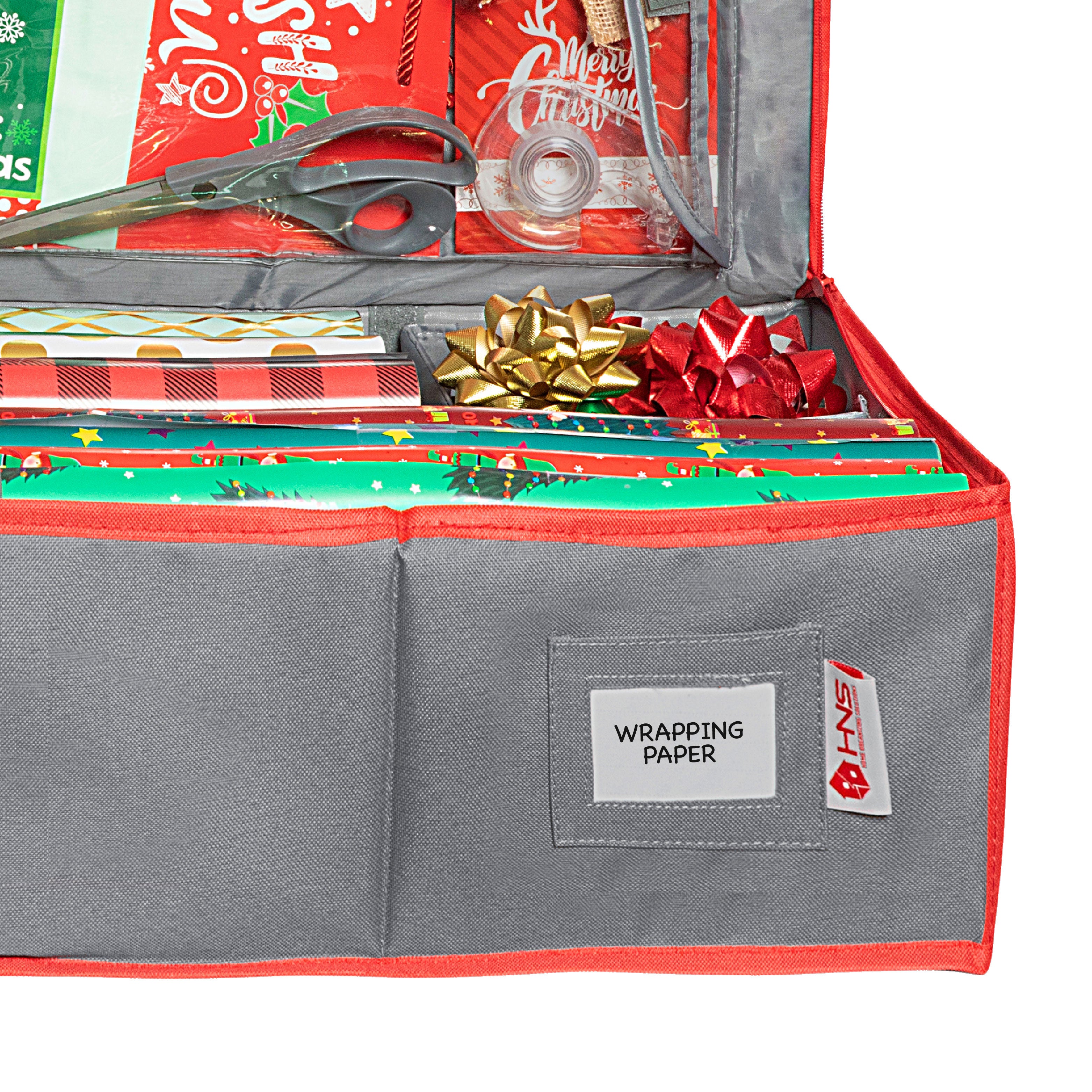 Premium Wrapping Paper Storage Container -Durable Material 600D tear-proof - Fits up to 27 Paper Rolls -Extra Pockets for Ribbons & Bows. Underbed Gift Wrap Organizer, Ideal for Holiday Christmas, etc