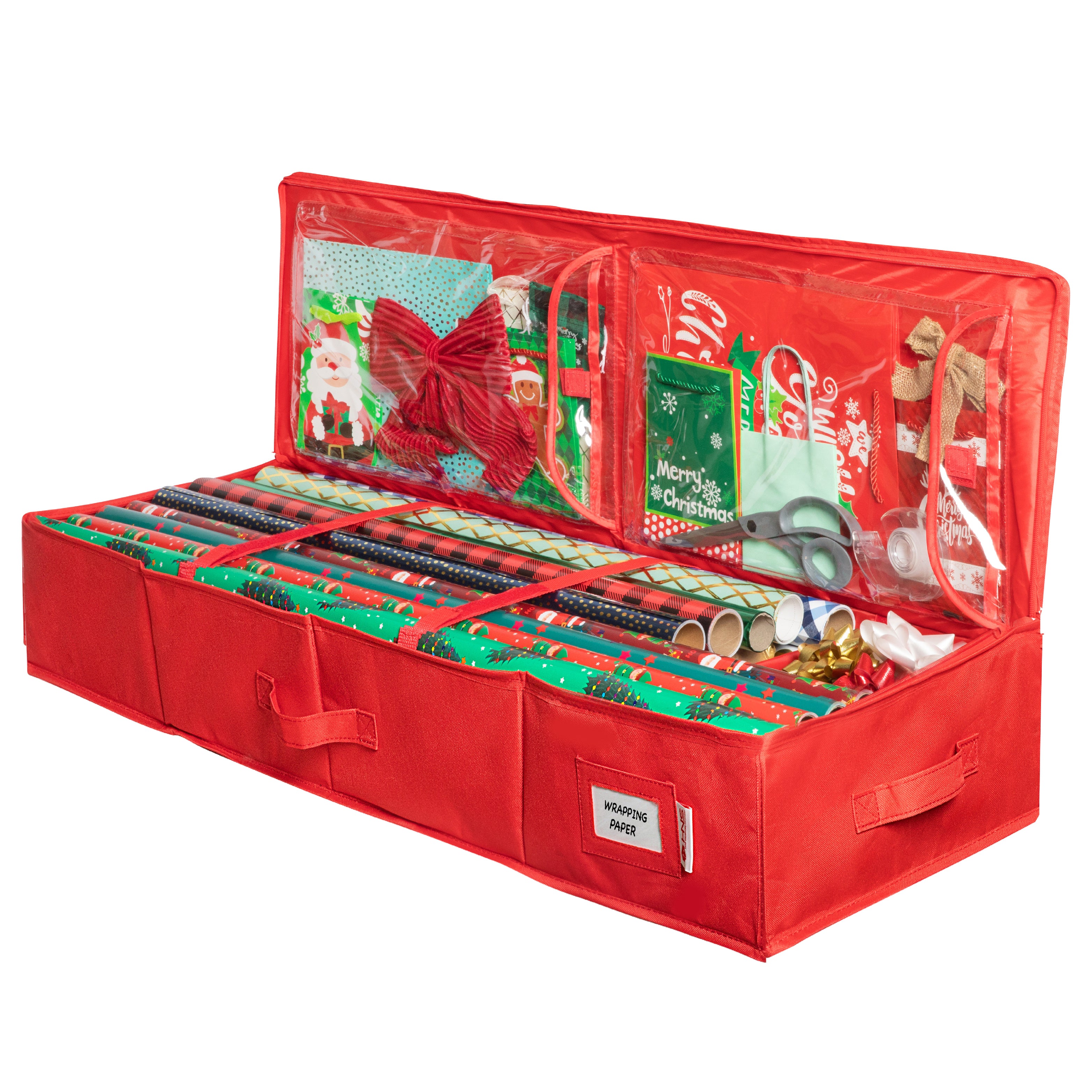 Premium Wrapping Paper Storage Container -Durable Material 600D tear-proof - Fits up to 27 Paper Rolls -Extra Pockets for Ribbons & Bows. Underbed Gift Wrap Organizer, Ideal for Holiday Christmas, etc