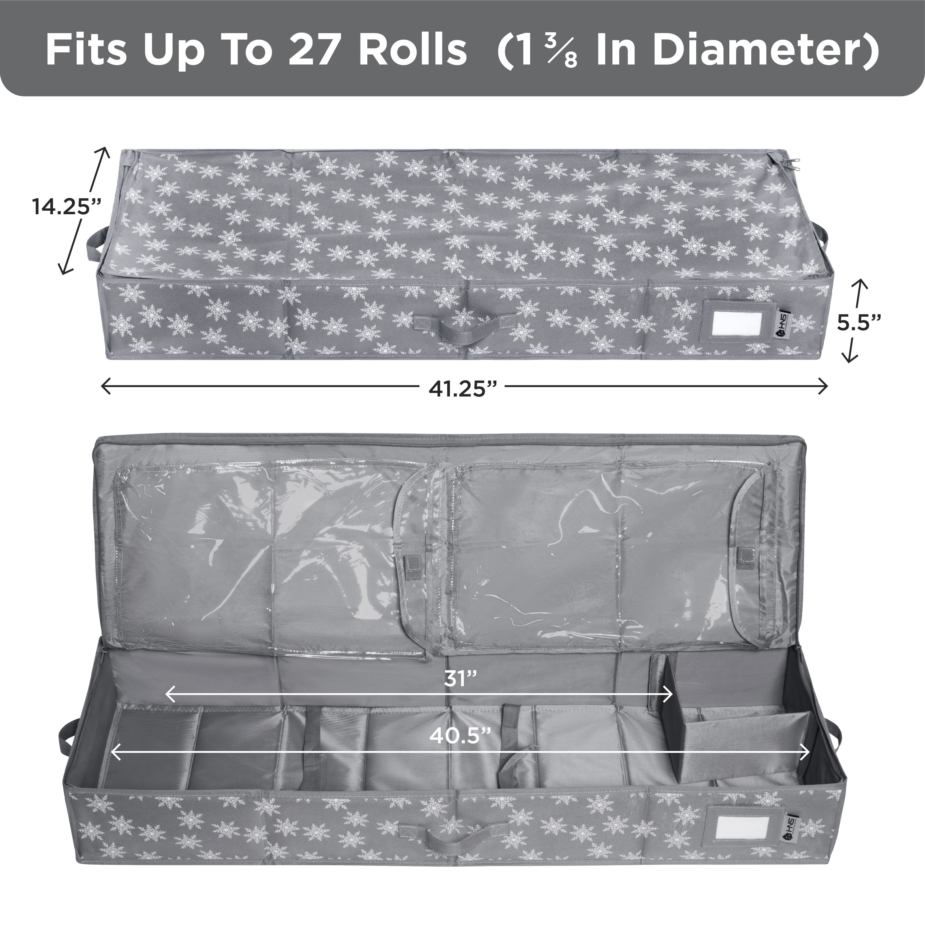 Premium Wrapping Paper Storage Container -Durable Material 600D tear-proof - Fits up to 27 Paper Rolls -Extra Pockets for Ribbons & Bows. Underbed Gift Wrap Organizer, Ideal for Holiday Christmas, etc