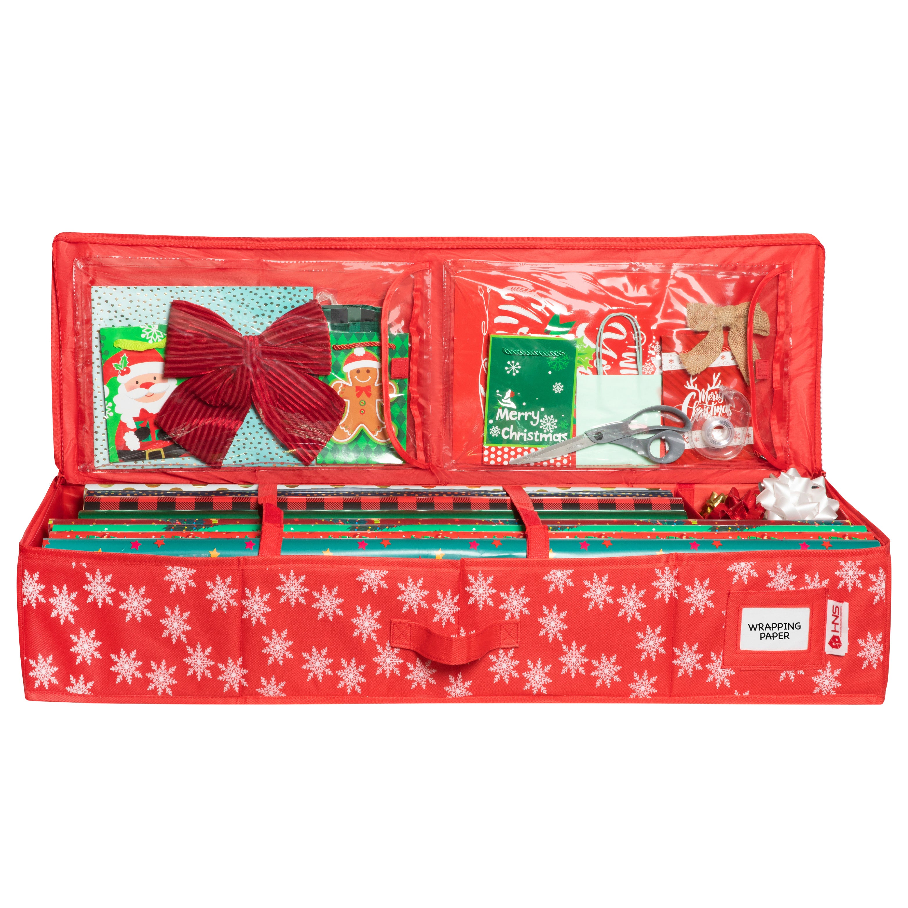 Premium Wrapping Paper Storage Container -Durable Material 600D tear-proof - Fits up to 27 Paper Rolls -Extra Pockets for Ribbons & Bows. Underbed Gift Wrap Organizer, Ideal for Holiday Christmas, etc