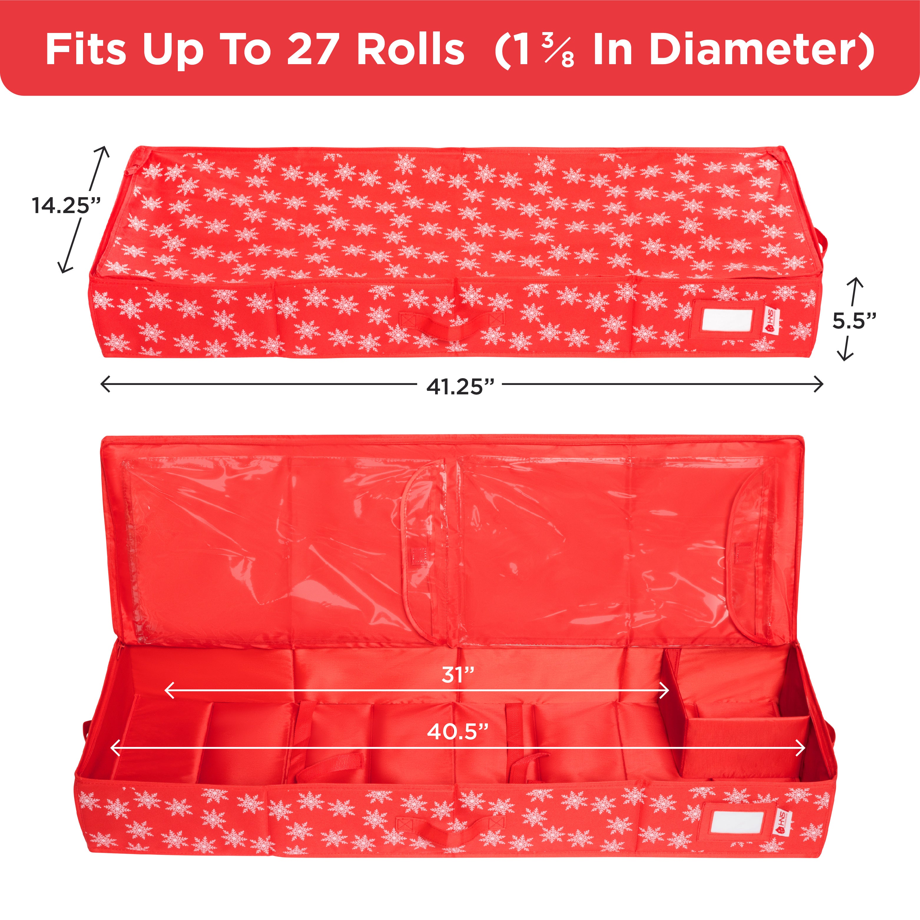 Premium Wrapping Paper Storage Container -Durable Material 600D tear-proof - Fits up to 27 Paper Rolls -Extra Pockets for Ribbons & Bows. Underbed Gift Wrap Organizer, Ideal for Holiday Christmas, etc