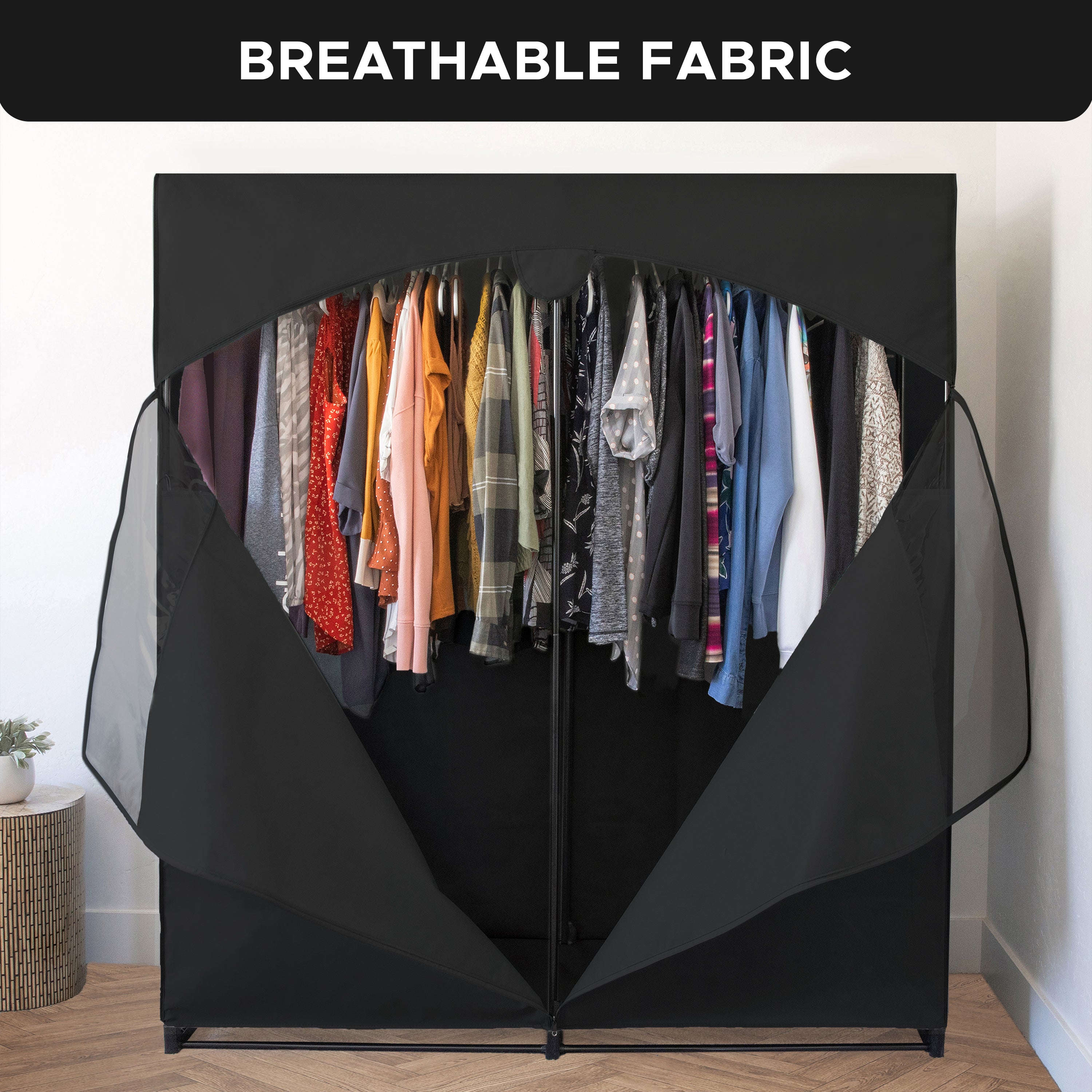 Portable Wardrobe Closet, Heavy Duty Hanging Rod with 50 Lb. Weight Capacity, Super Easy Assembly, No Tools Required