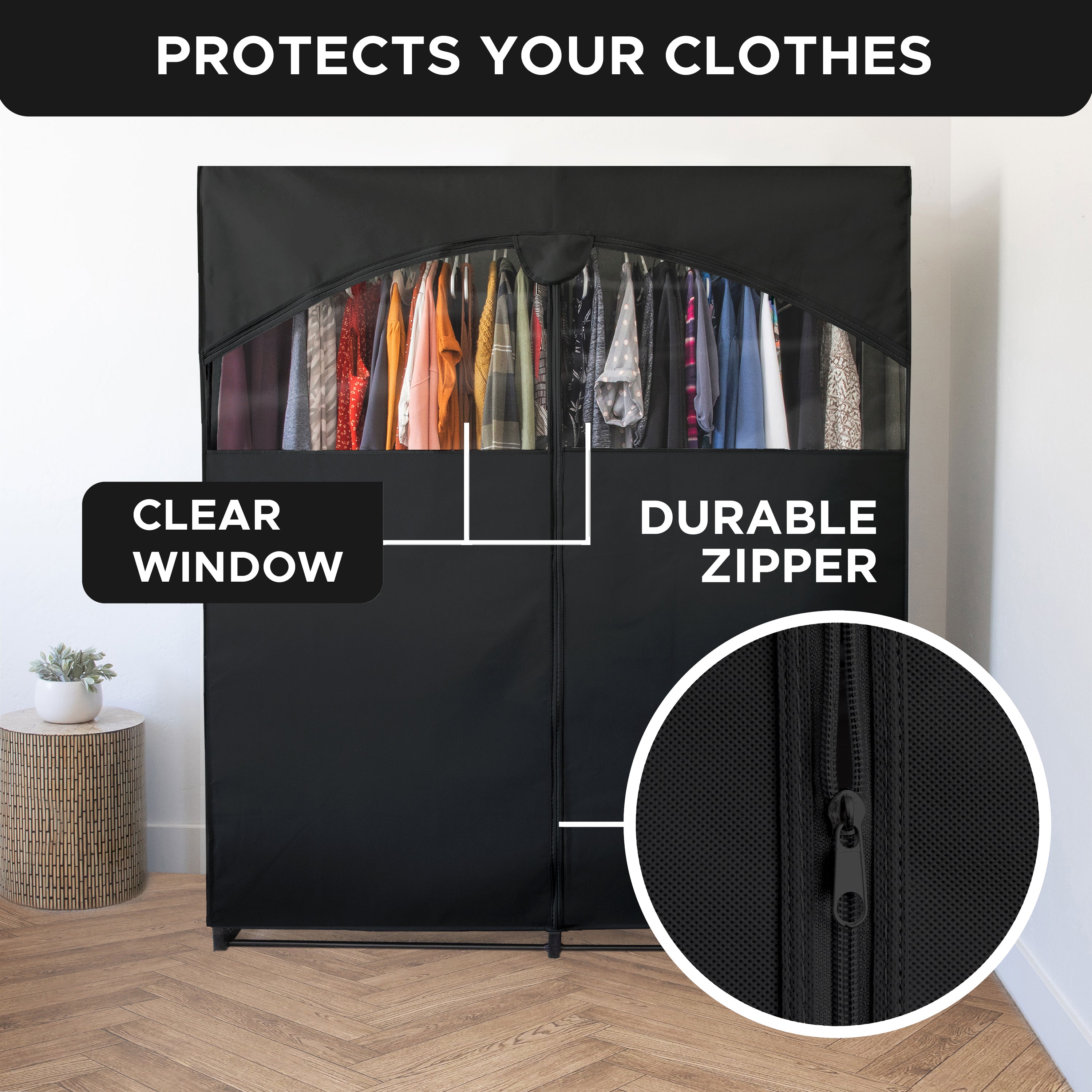 Portable Wardrobe Closet, Heavy Duty Hanging Rod with 50 Lb. Weight Capacity, Super Easy Assembly, No Tools Required