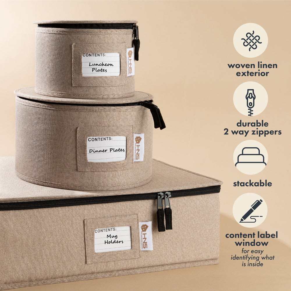 Hard Shell China Storage Containers 5-Piece Set Moving Boxes for Dinnerware, Glasses, Plates, Mugs and Saucers Sturdy Dish Organizer with Dividers for Seasonal Storage - Service for 12