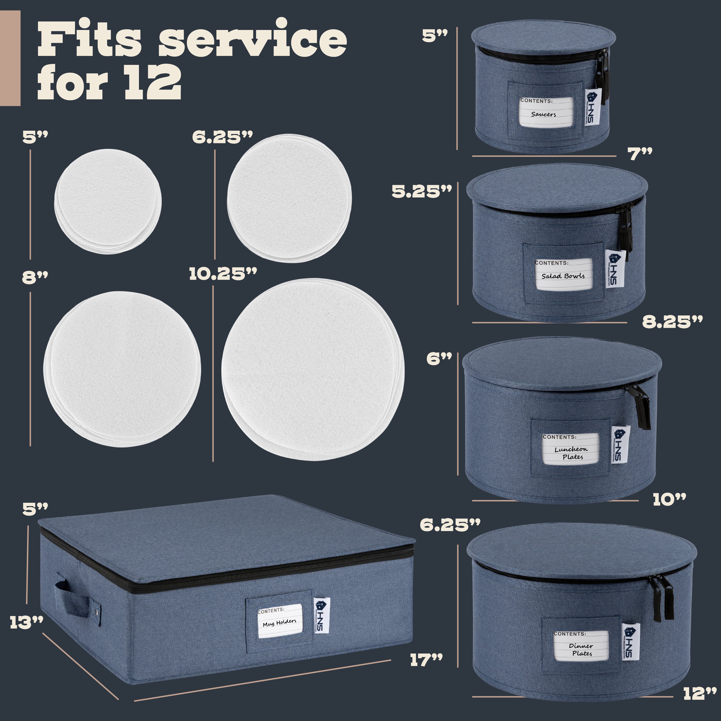 Hard Shell China Storage Containers 5-Piece Set Moving Boxes for Dinnerware, Glasses, Plates, Mugs and Saucers Sturdy Dish Organizer with Dividers for Seasonal Storage - Service for 12