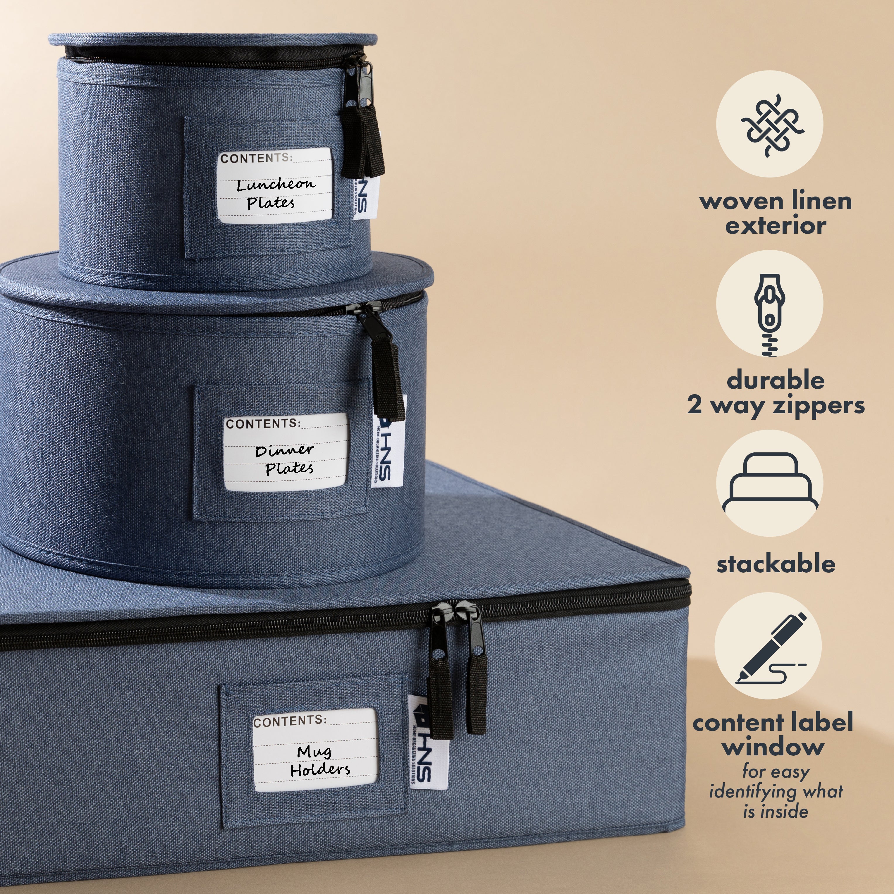 Hard Shell China Storage Containers 5-Piece Set Moving Boxes for Dinnerware, Glasses, Plates, Mugs and Saucers Sturdy Dish Organizer with Dividers for Seasonal Storage - Service for 12