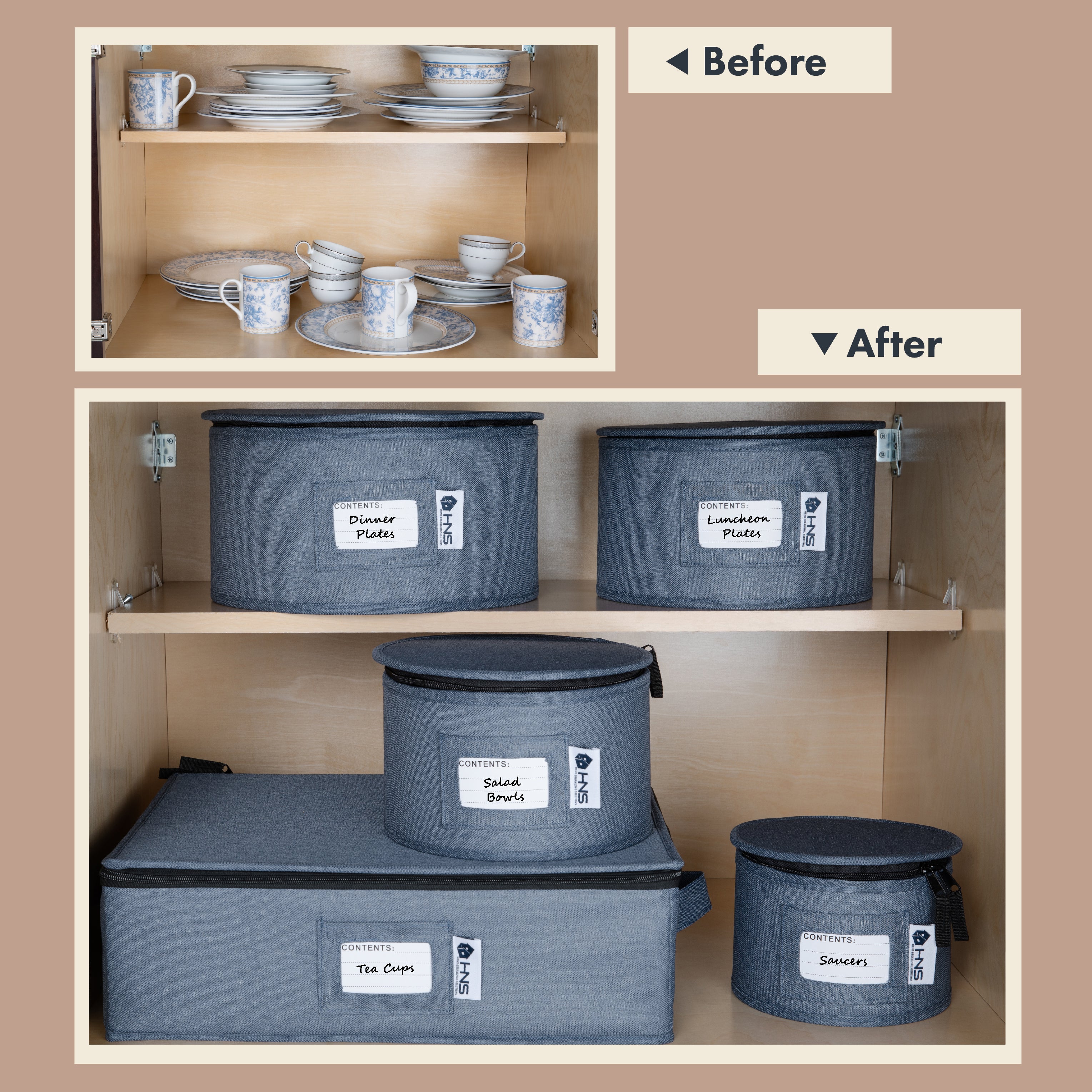 Hard Shell China Storage Containers 5-Piece Set Moving Boxes for Dinnerware, Glasses, Plates, Mugs and Saucers Sturdy Dish Organizer with Dividers for Seasonal Storage - Service for 12