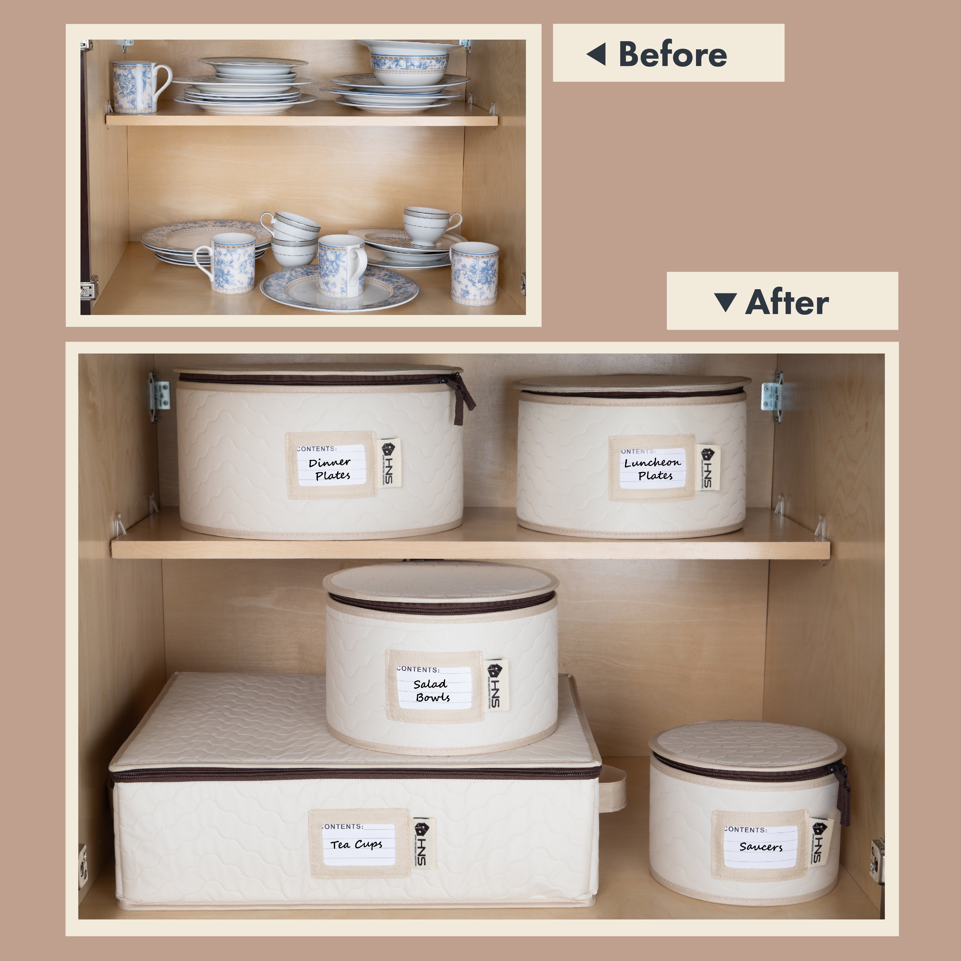 Hard Shell China Storage Containers 5-Piece Set Moving Boxes for Dinnerware, Glasses, Plates, Mugs and Saucers Sturdy Dish Organizer with Dividers for Seasonal Storage - Service for 12
