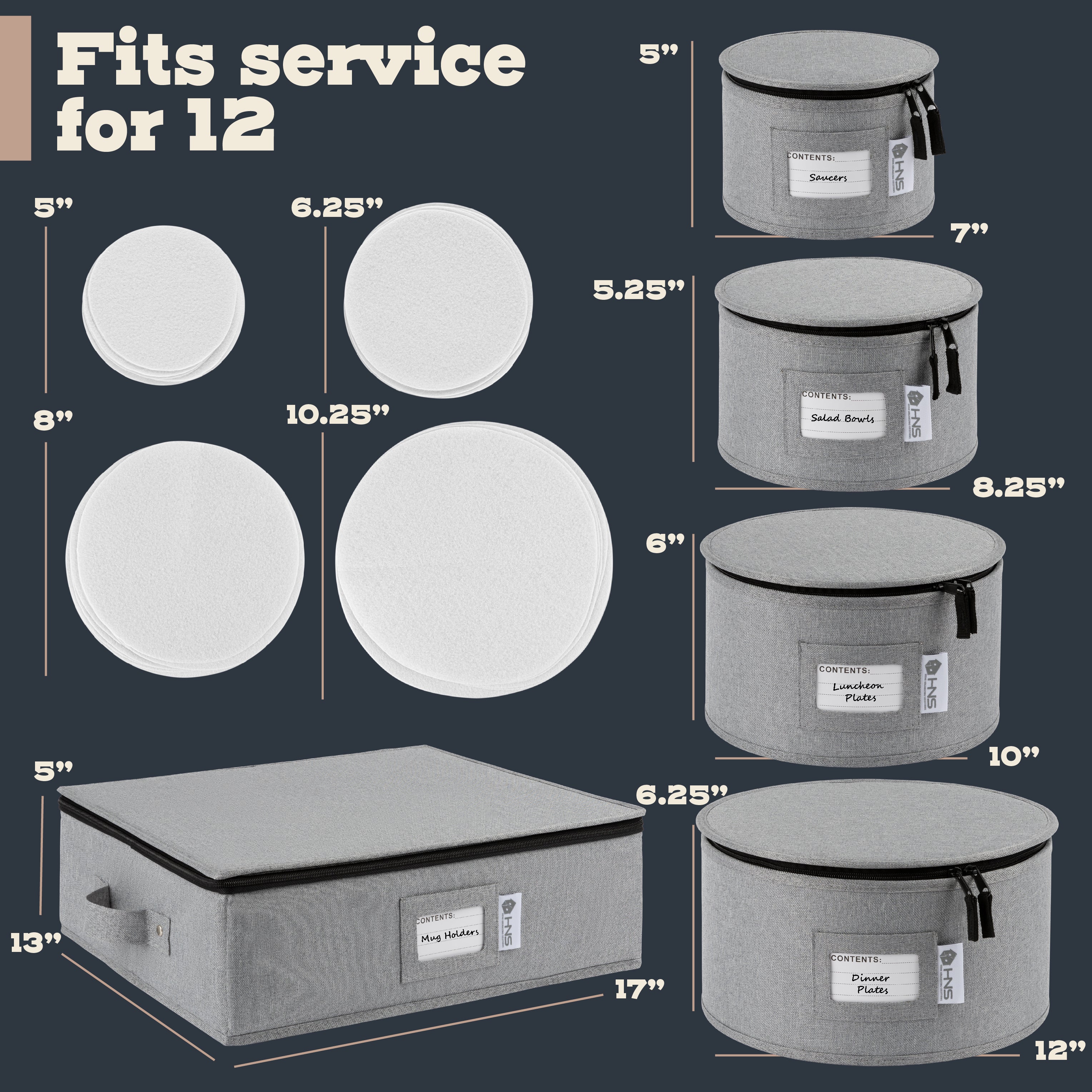 Hard Shell China Storage Containers 5-Piece Set Moving Boxes for Dinnerware, Glasses, Plates, Mugs and Saucers Sturdy Dish Organizer with Dividers for Seasonal Storage - Service for 12