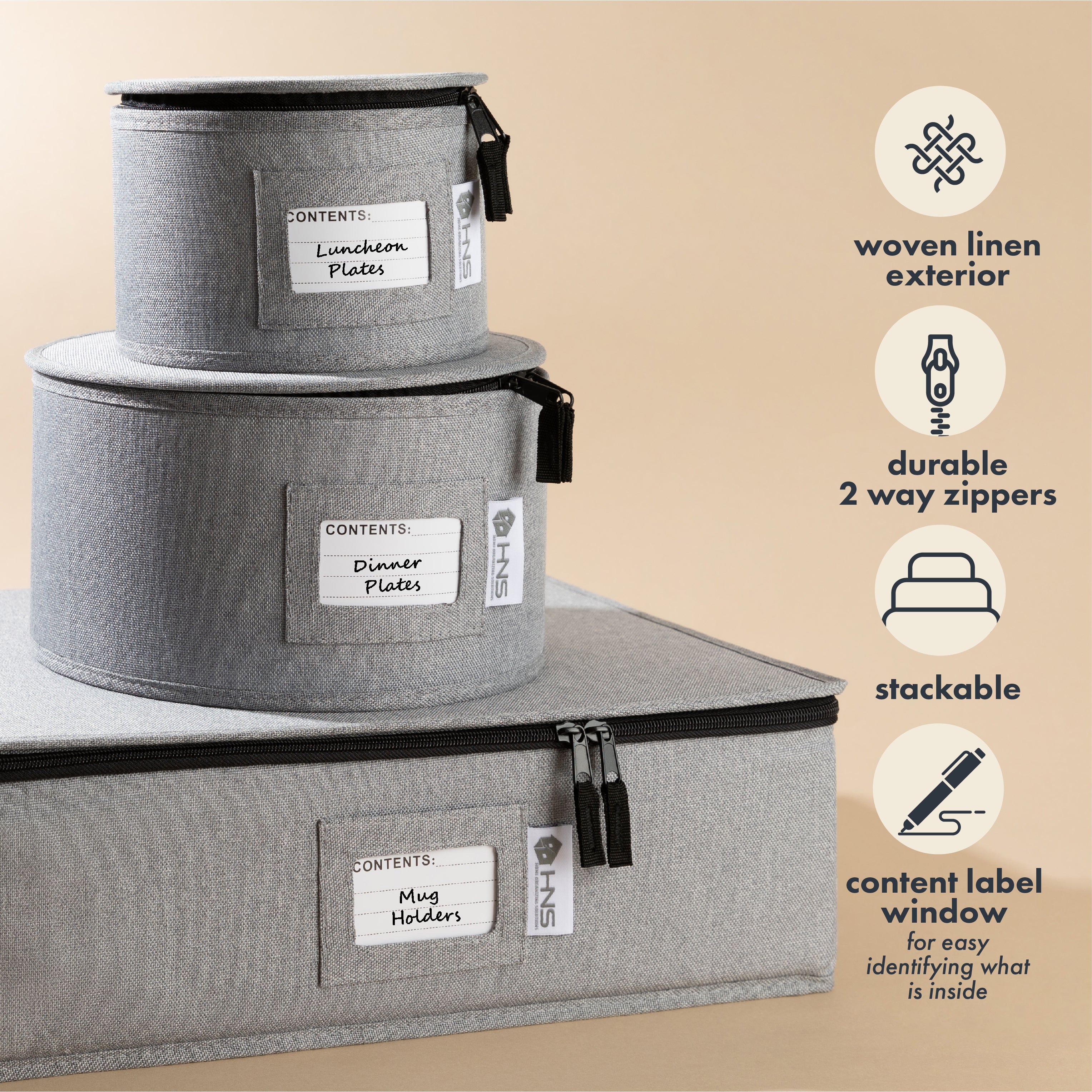 Hard Shell China Storage Containers 5-Piece Set Moving Boxes for Dinnerware, Glasses, Plates, Mugs and Saucers Sturdy Dish Organizer with Dividers for Seasonal Storage - Service for 12