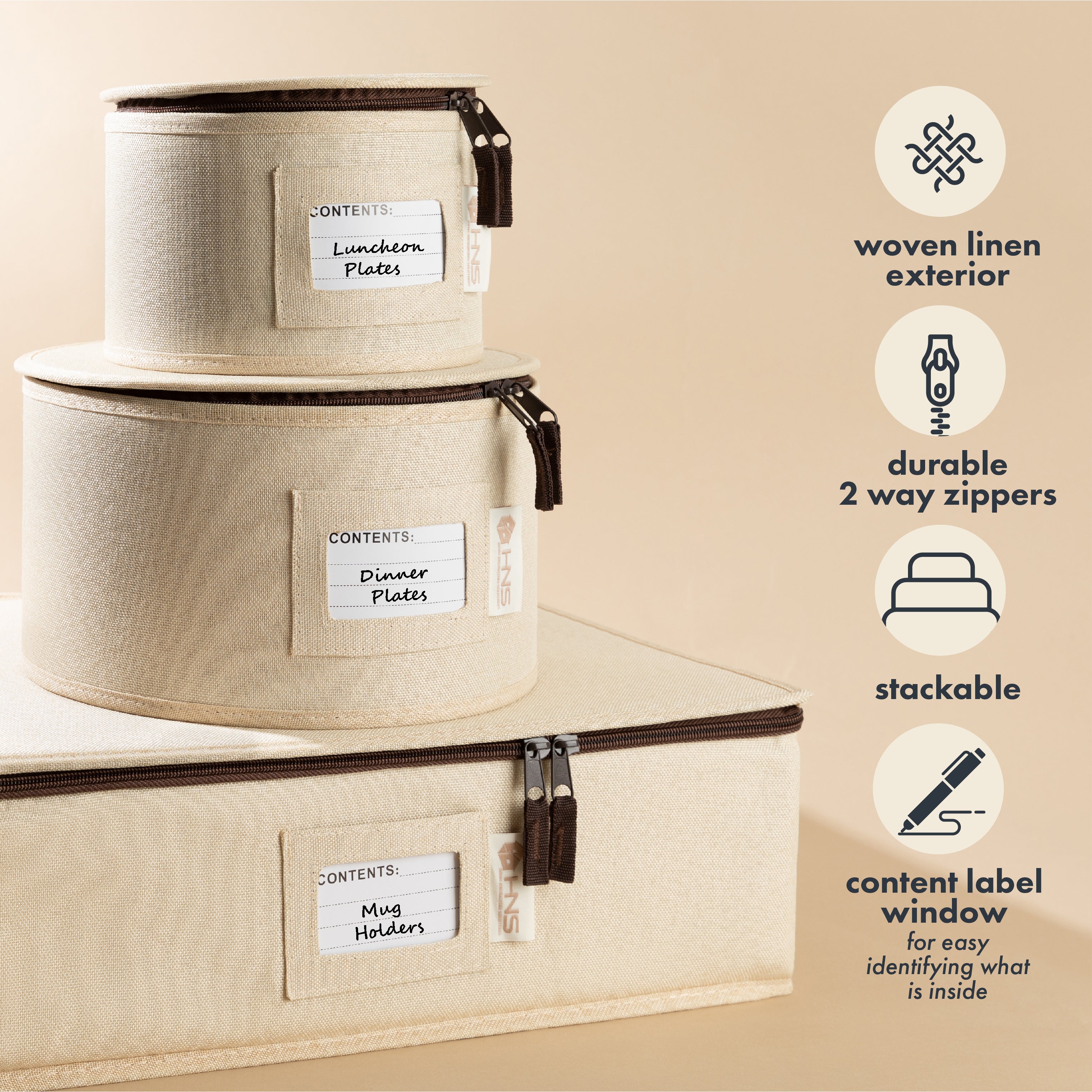 Hard Shell China Storage Containers 5-Piece Set Moving Boxes for Dinnerware, Glasses, Plates, Mugs and Saucers Sturdy Dish Organizer with Dividers for Seasonal Storage - Service for 12
