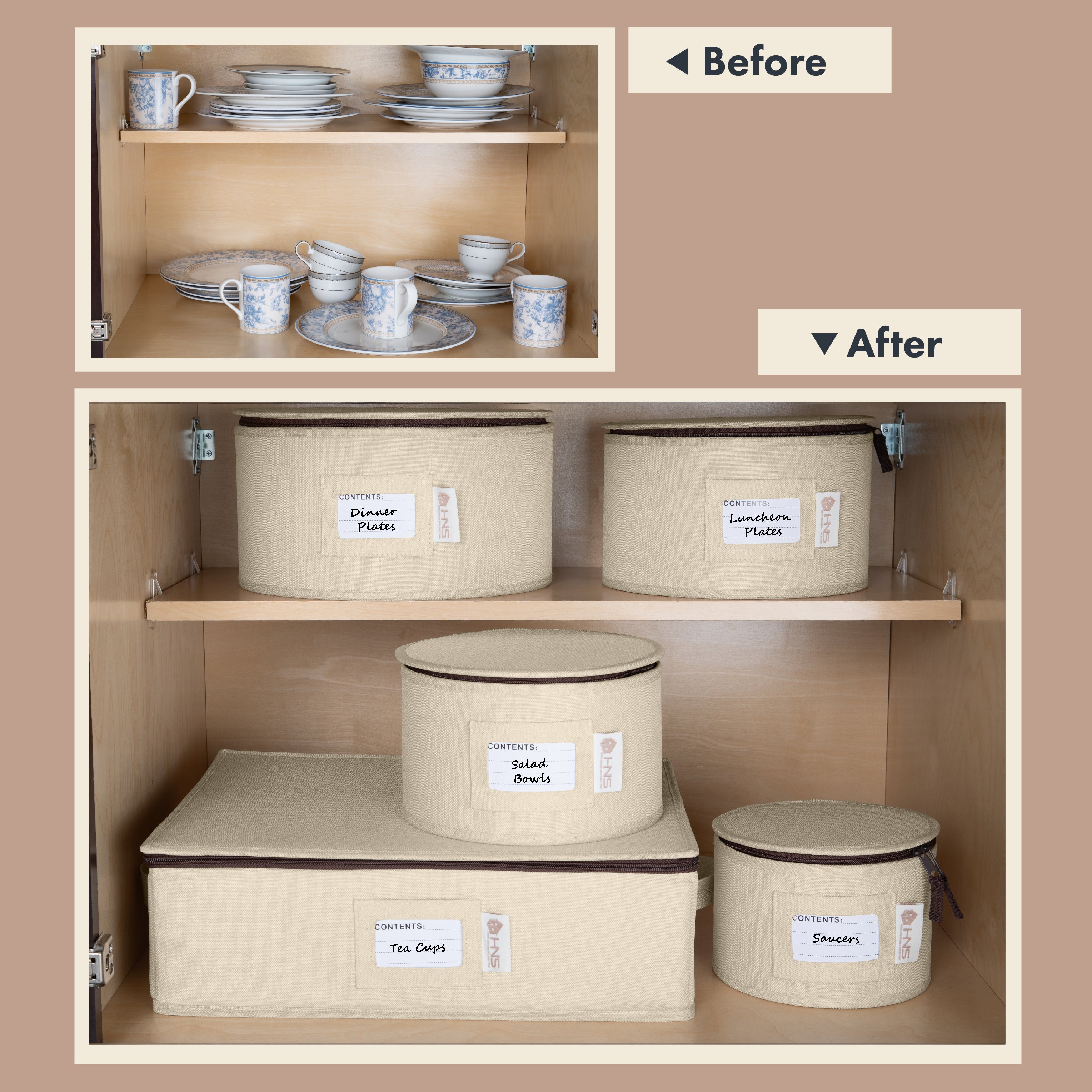 Hard Shell China Storage Containers 5-Piece Set Moving Boxes for Dinnerware, Glasses, Plates, Mugs and Saucers Sturdy Dish Organizer with Dividers for Seasonal Storage - Service for 12
