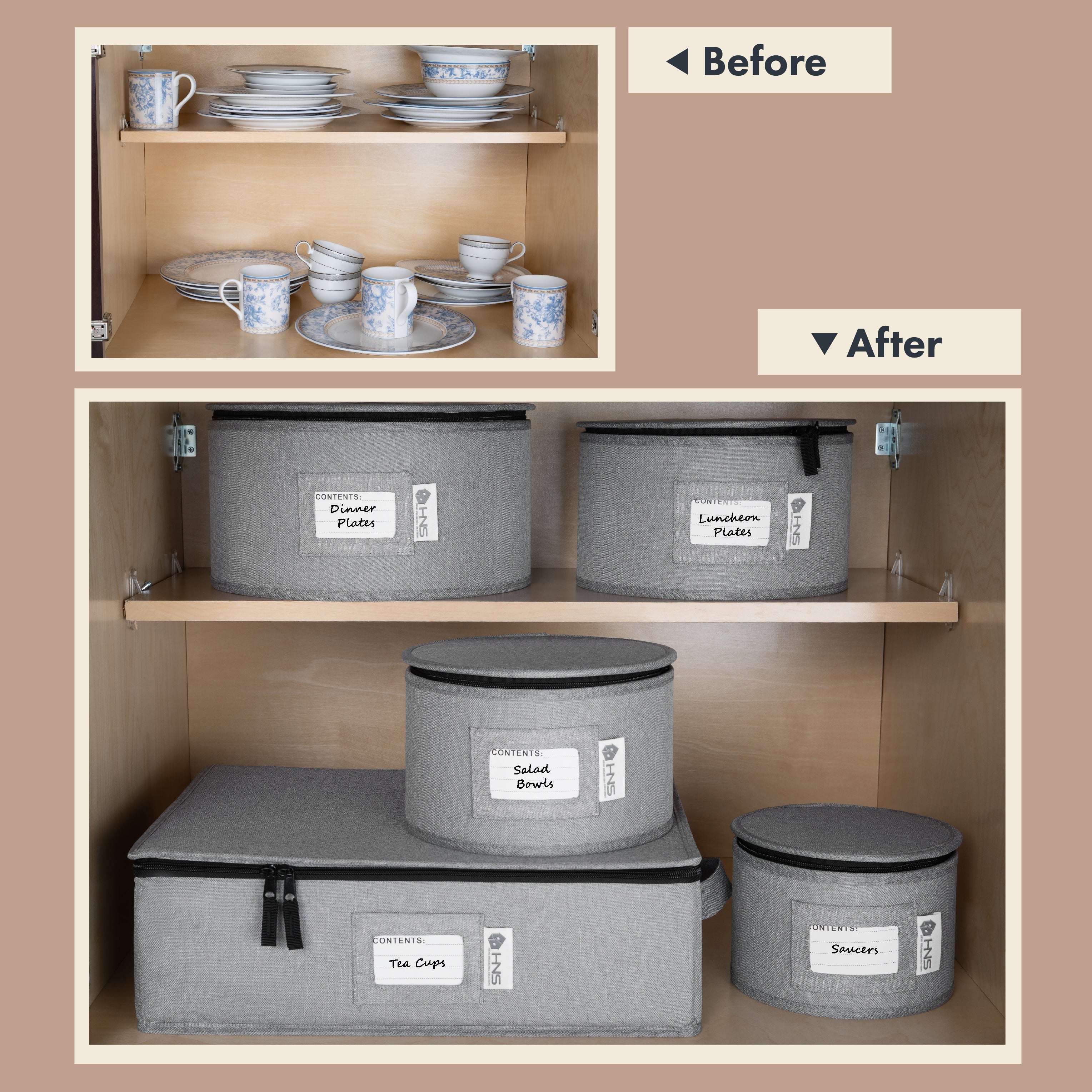 Hard Shell China Storage Containers 5-Piece Set Moving Boxes for Dinnerware, Glasses, Plates, Mugs and Saucers Sturdy Dish Organizer with Dividers for Seasonal Storage - Service for 12