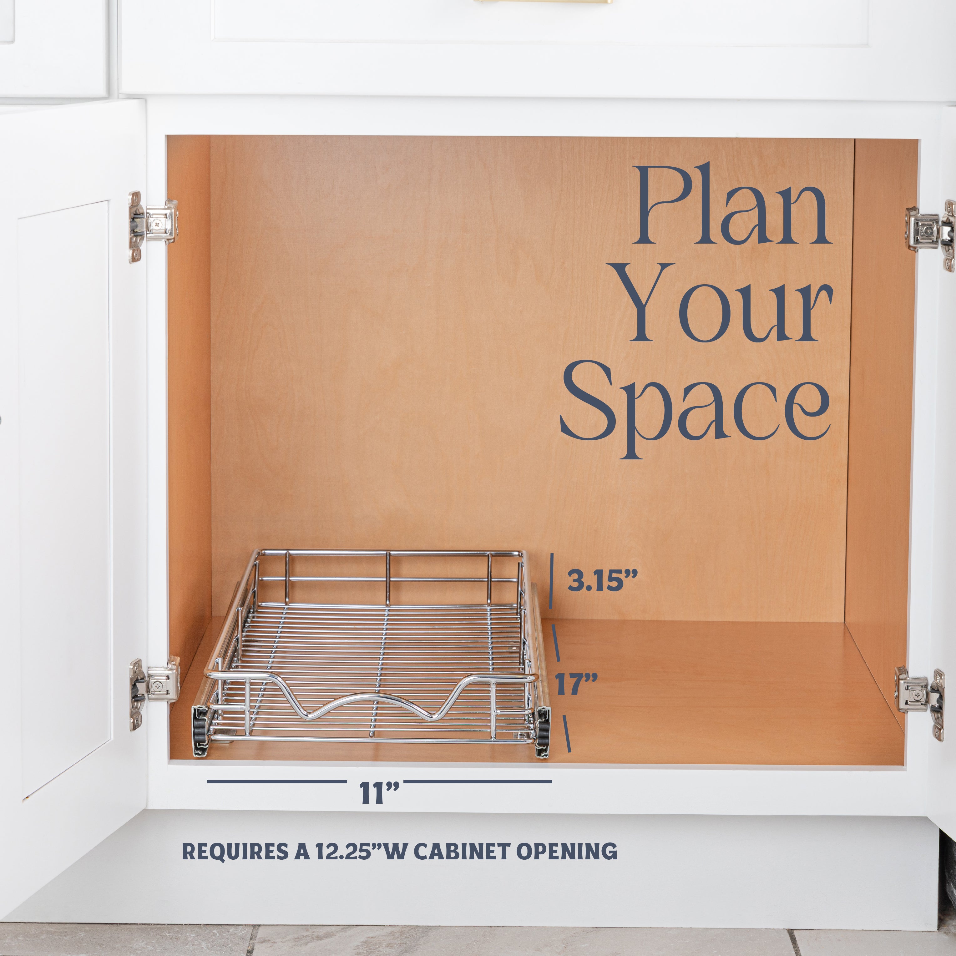 Pull Out Cabinet Organizer 17" Deep, Heavy Duty Caddy with Lifetime Limited Warranty, Chrome Finish