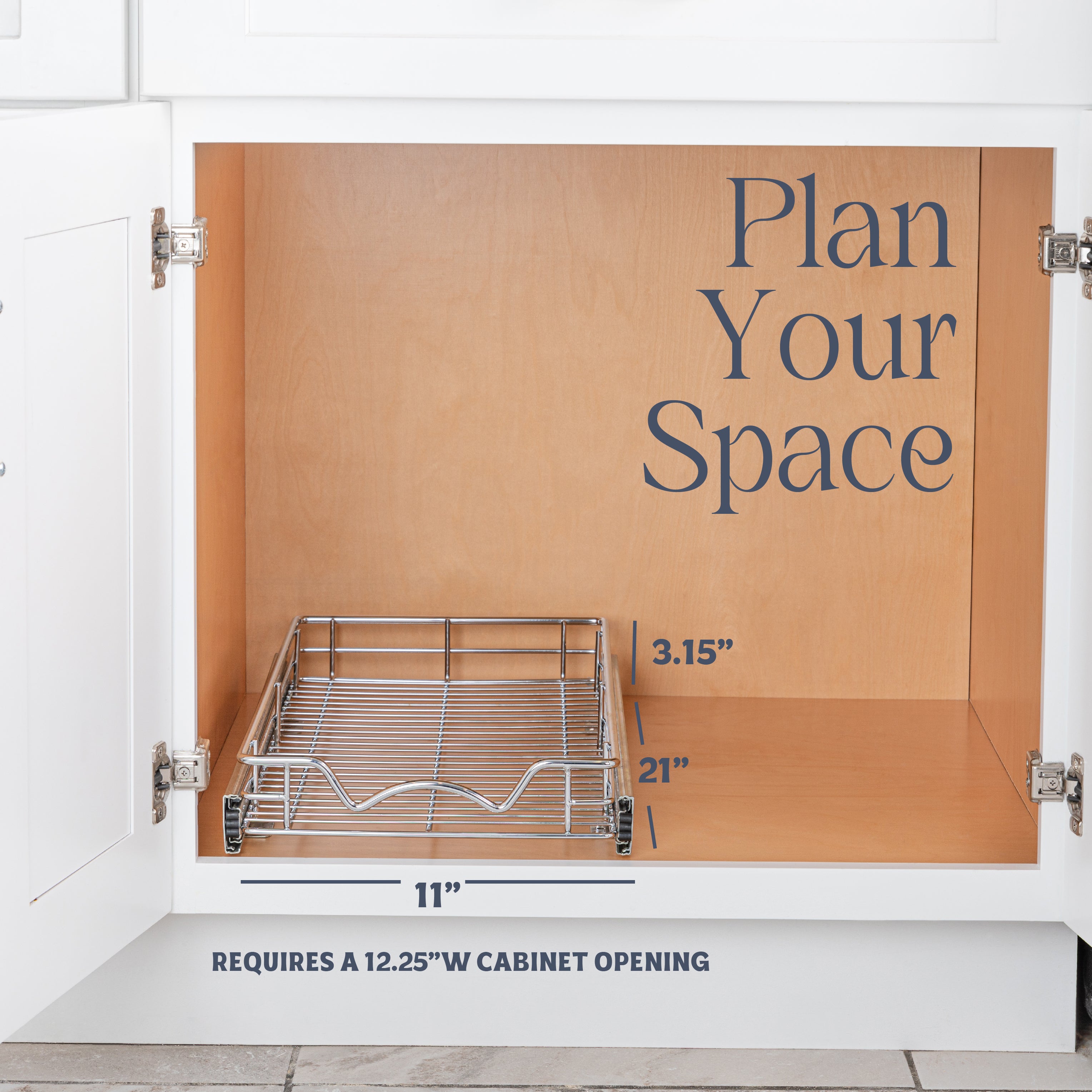 Pull Out Cabinet Organizer 21" Deep, Heavy Duty Caddy with Lifetime Limited Warranty, Chrome Finish
