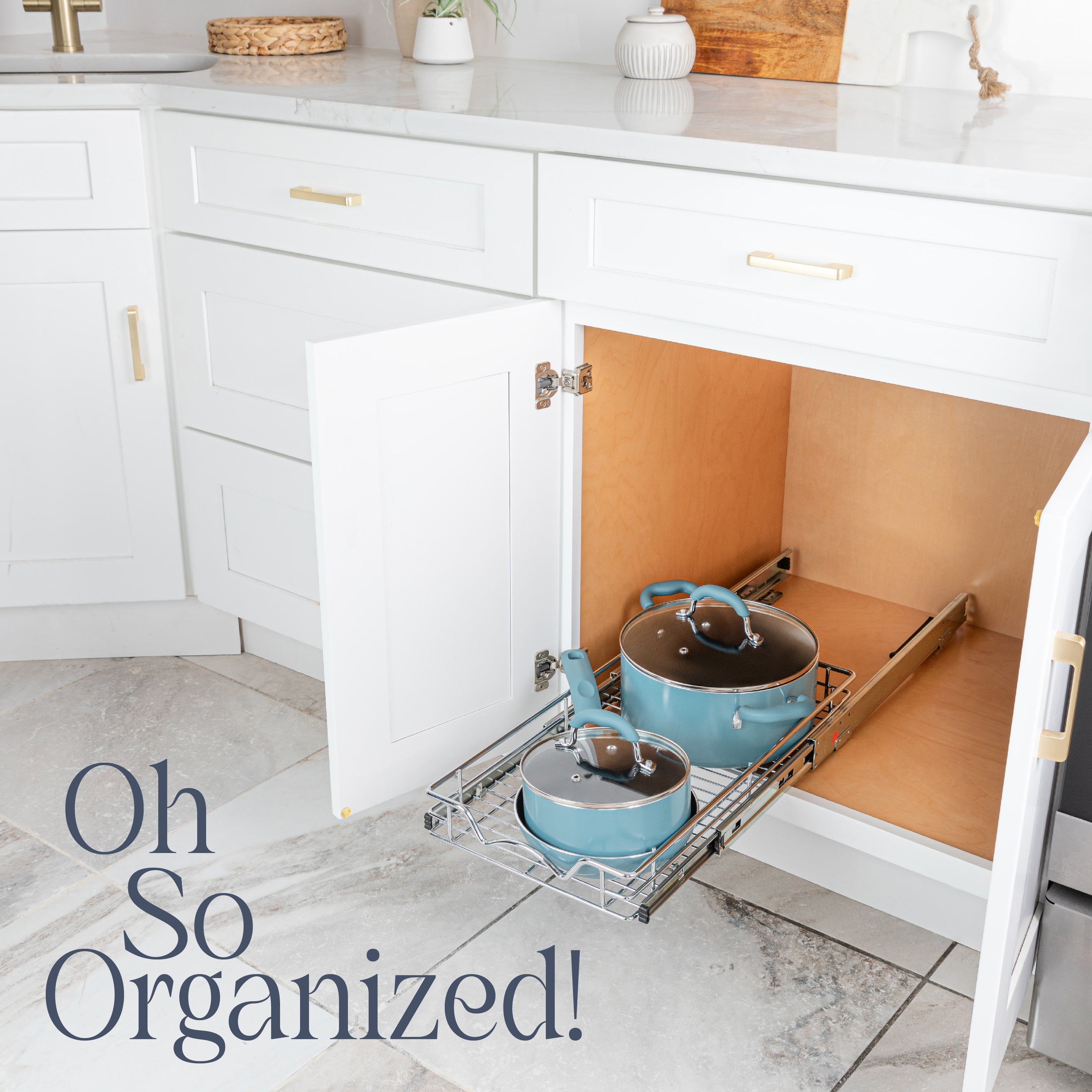 Pull Out Cabinet Organizer 21" Deep, Heavy Duty Caddy with Lifetime Limited Warranty, Chrome Finish