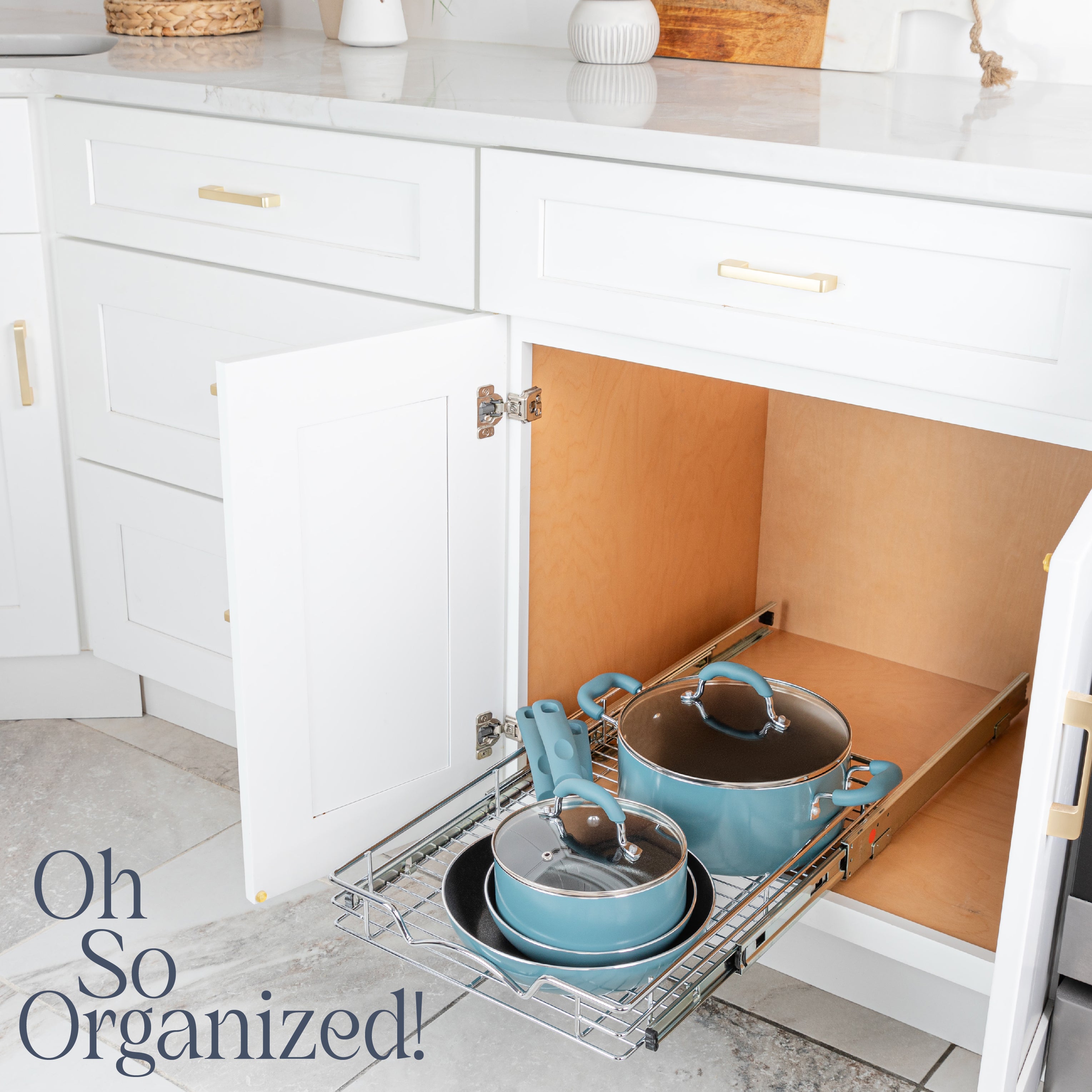 Pull Out Cabinet Organizer 17" Deep, Heavy Duty Caddy with Lifetime Limited Warranty, Chrome Finish