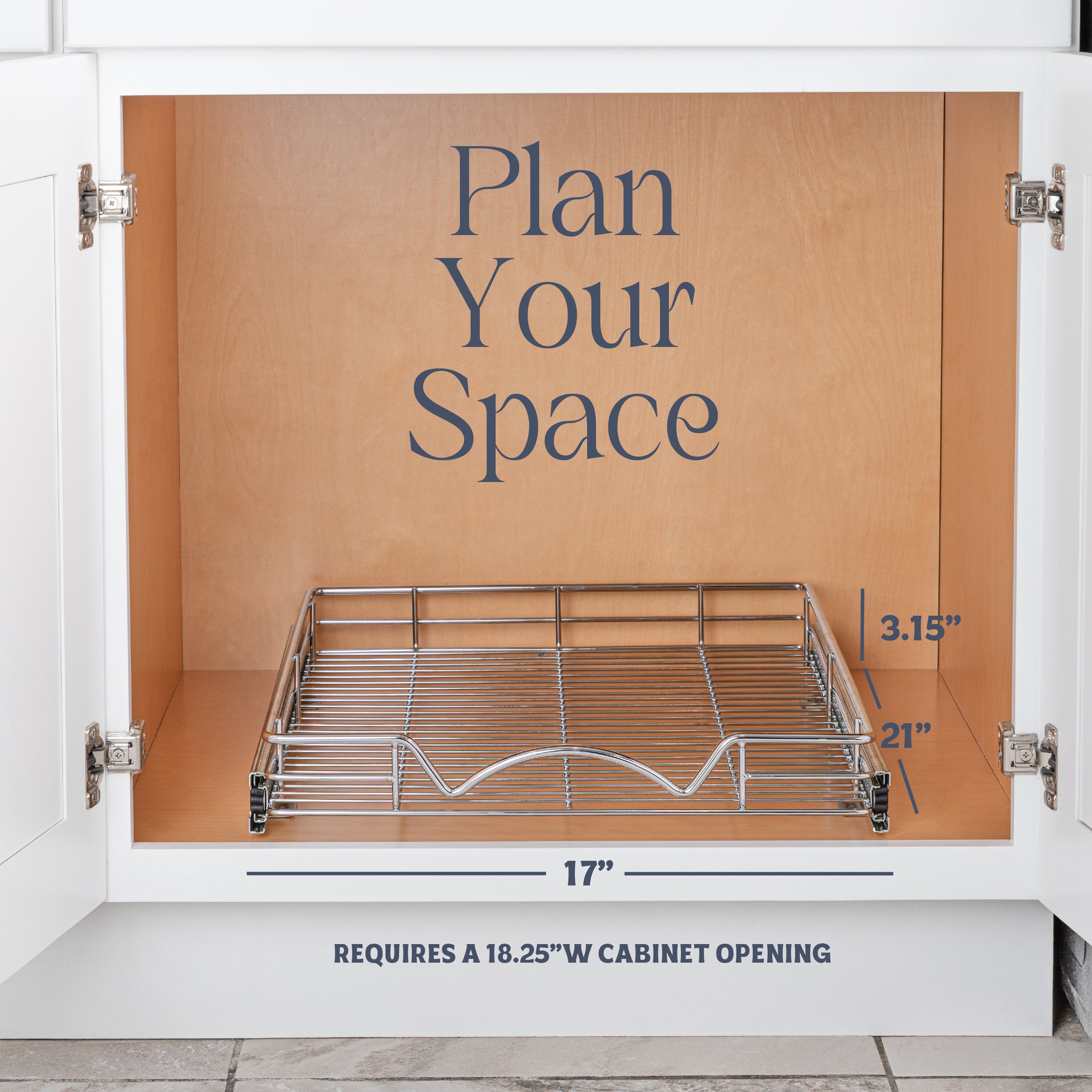 Pull Out Cabinet Organizer 21" Deep, Heavy Duty Caddy with Lifetime Limited Warranty, Chrome Finish