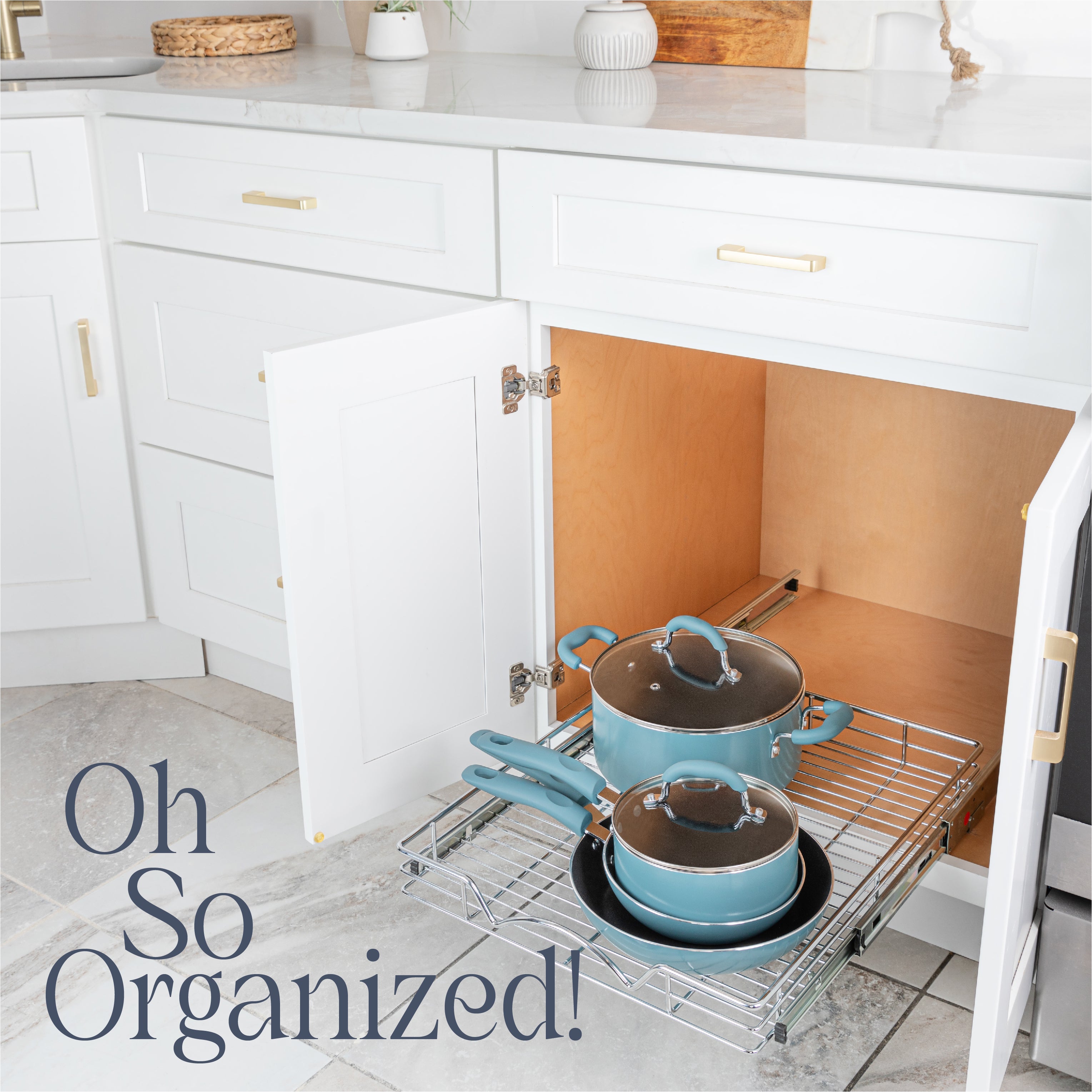Pull Out Cabinet Organizer 21" Deep, Heavy Duty Caddy with Lifetime Limited Warranty, Chrome Finish