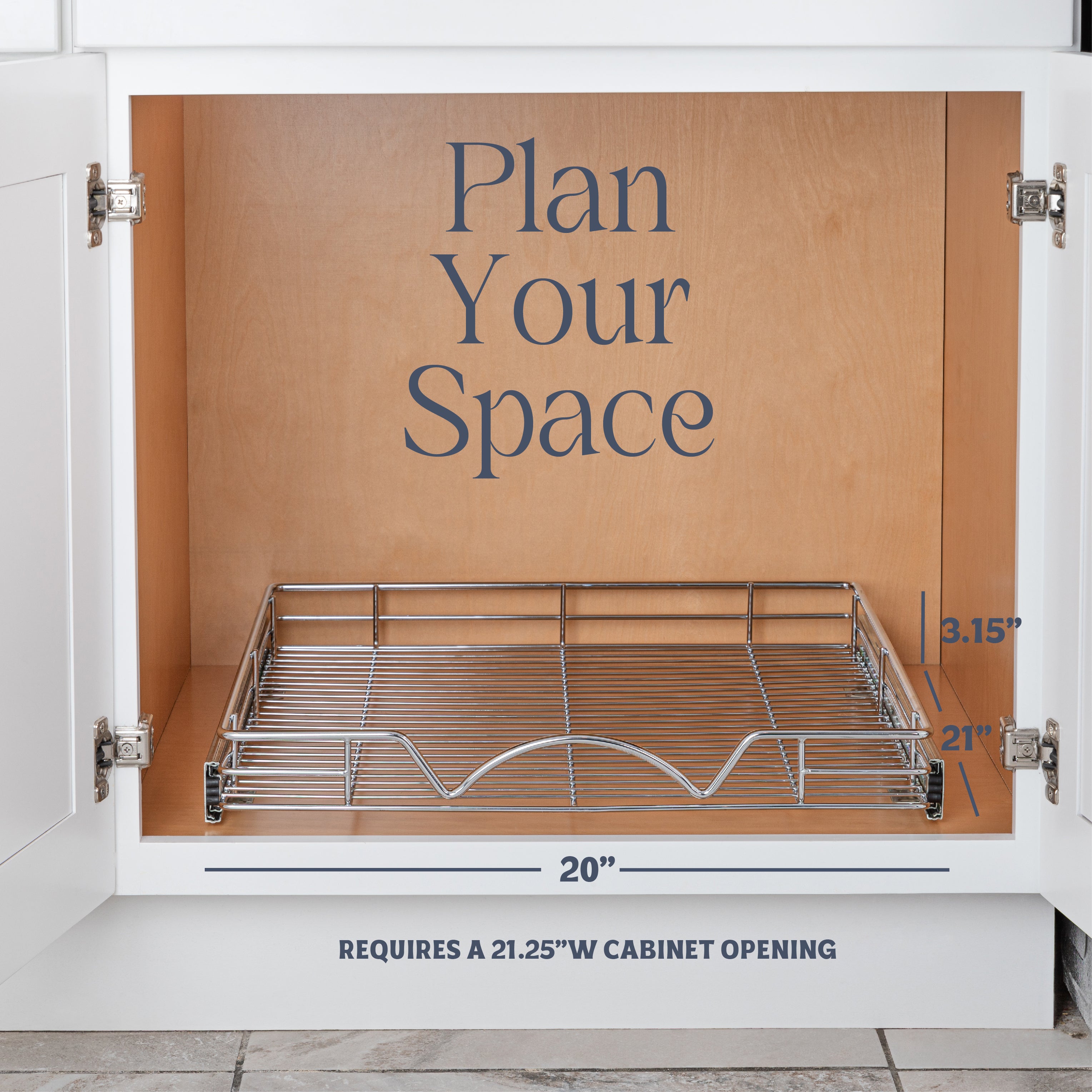 Pull Out Cabinet Organizer 21" Deep, Heavy Duty Caddy with Lifetime Limited Warranty, Chrome Finish