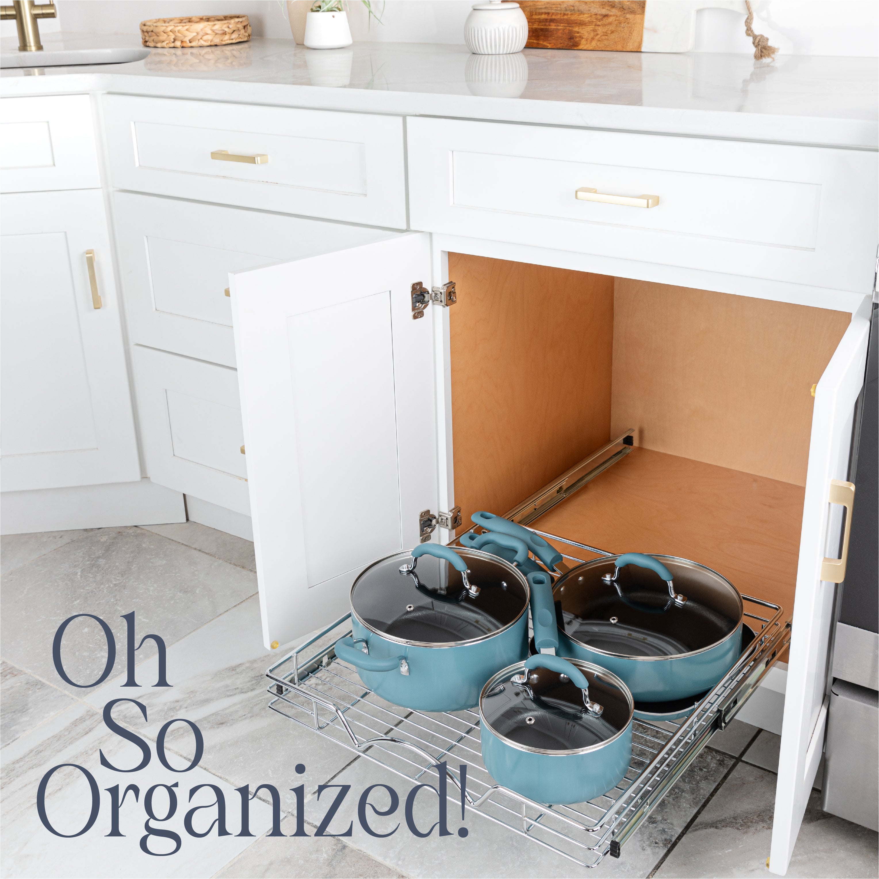 Pull Out Cabinet Organizer 21" Deep, Heavy Duty Caddy with Lifetime Limited Warranty, Chrome Finish