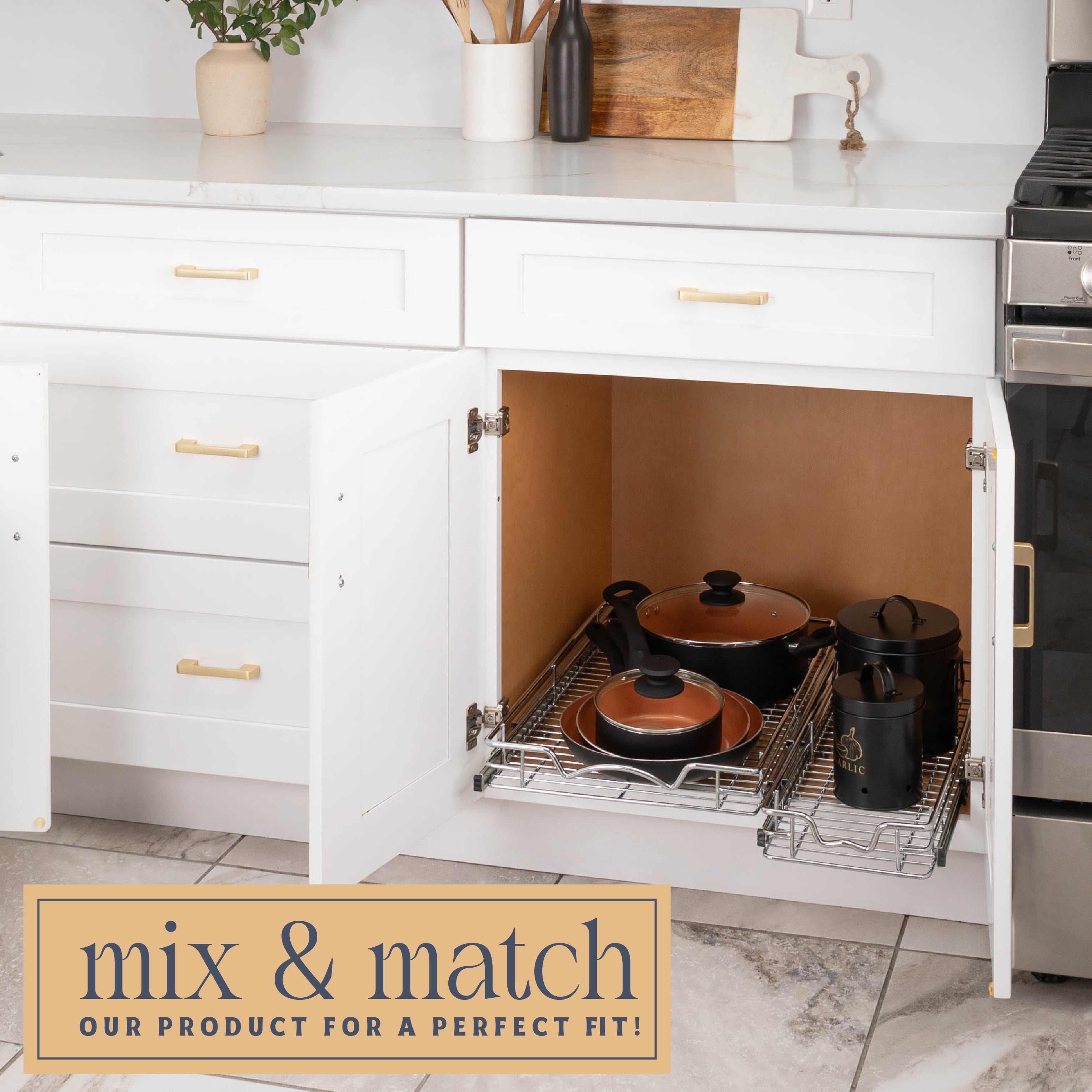 Pull Out Cabinet Organizer 21" Deep, Heavy Duty Caddy with Lifetime Limited Warranty, Chrome Finish