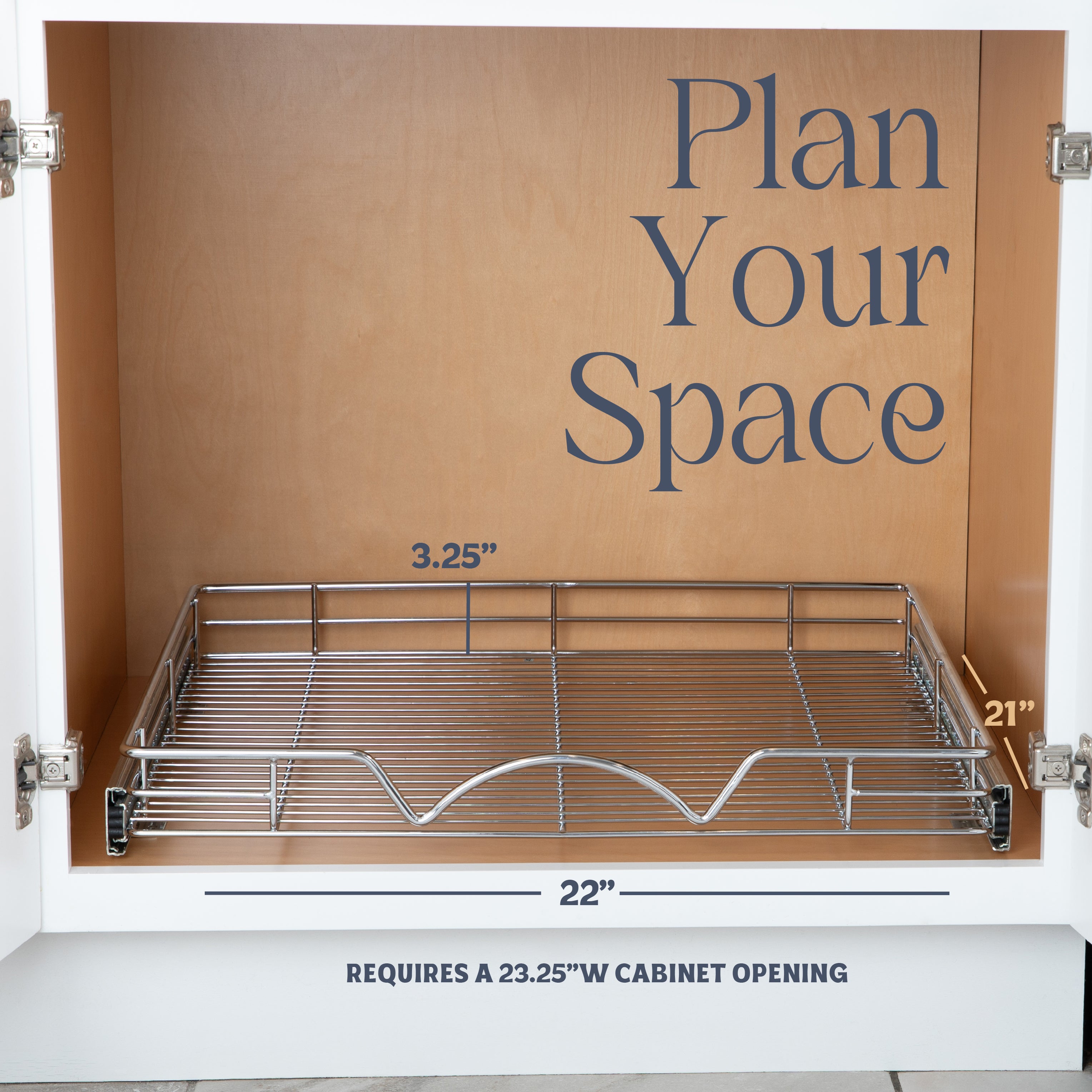 Pull Out Cabinet Organizer 21" Deep, Heavy Duty Caddy with Lifetime Limited Warranty, Chrome Finish