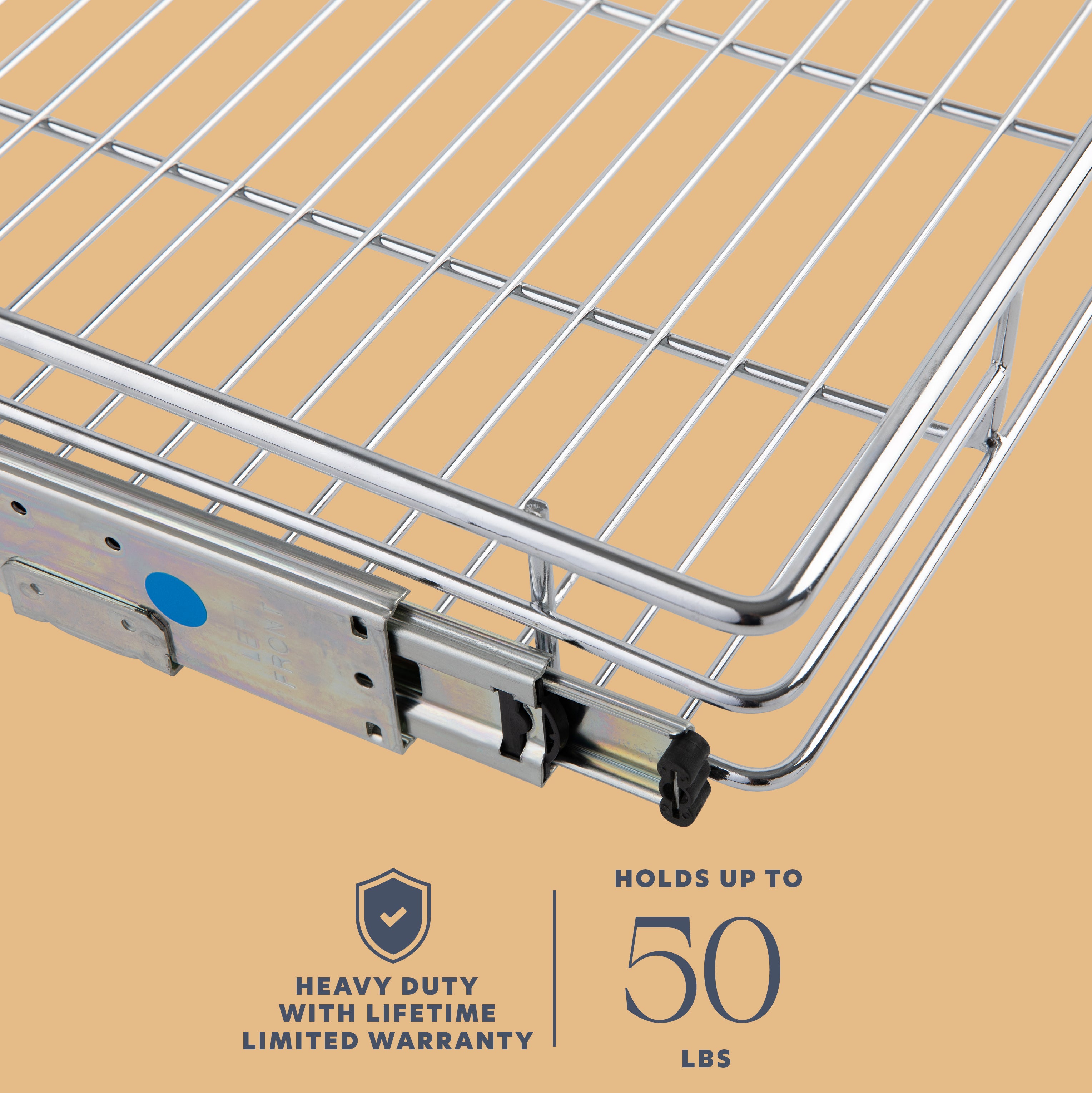 Pull Out Cabinet Organizer 17" Deep, Heavy Duty Caddy with Lifetime Limited Warranty, Chrome Finish