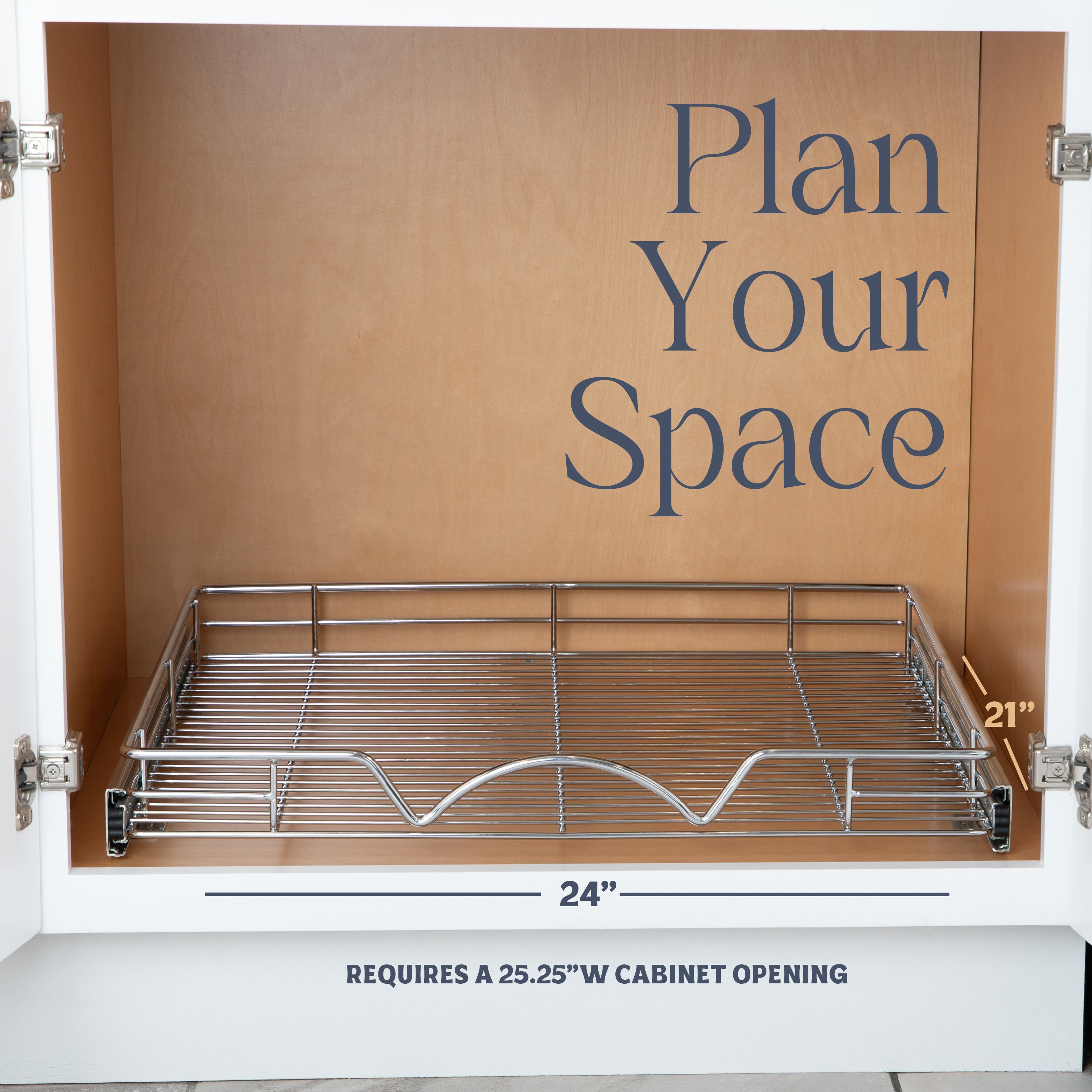Pull Out Cabinet Organizer 21" Deep, Heavy Duty Caddy with Lifetime Limited Warranty, Chrome Finish