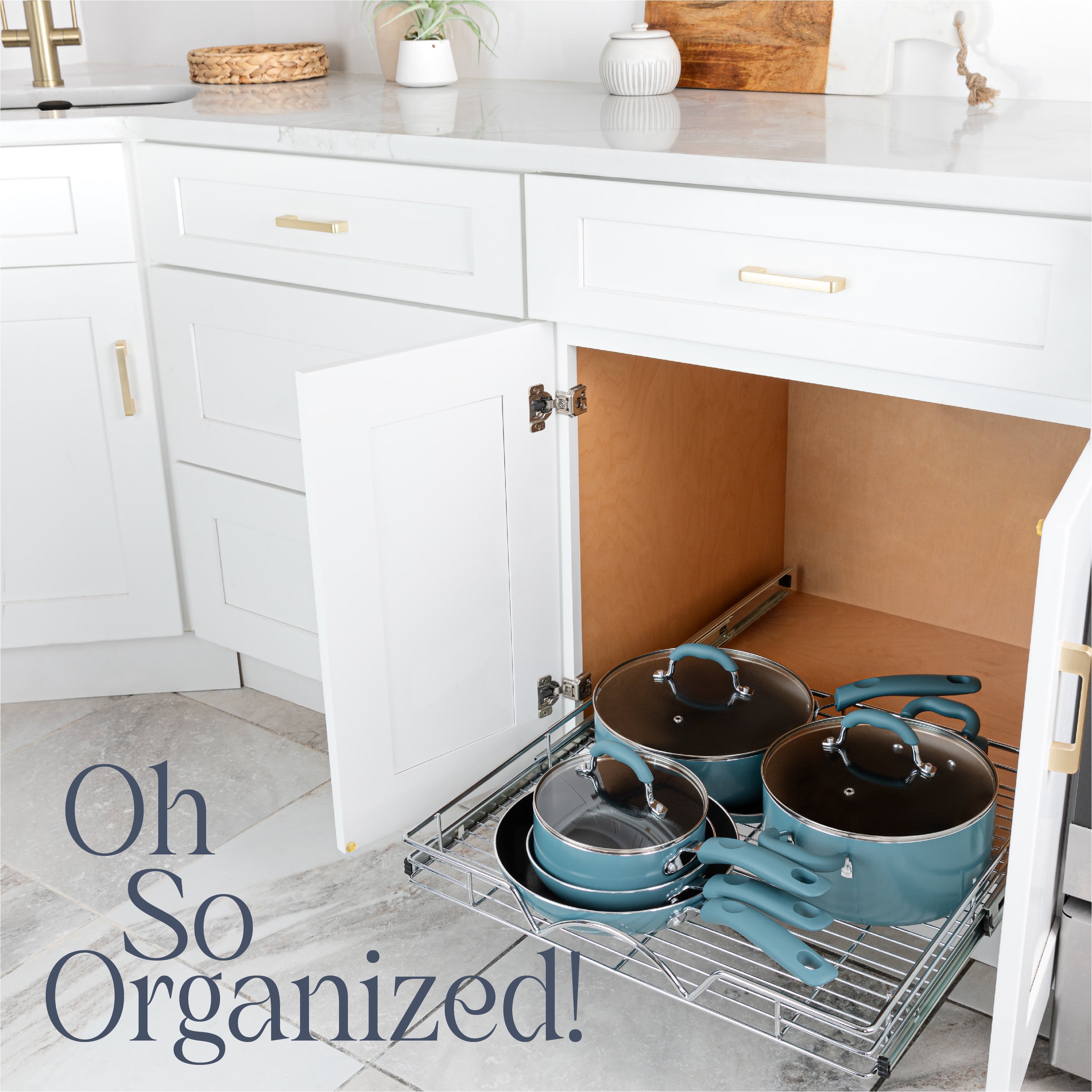 Pull Out Cabinet Organizer 21" Deep, Heavy Duty Caddy with Lifetime Limited Warranty, Chrome Finish