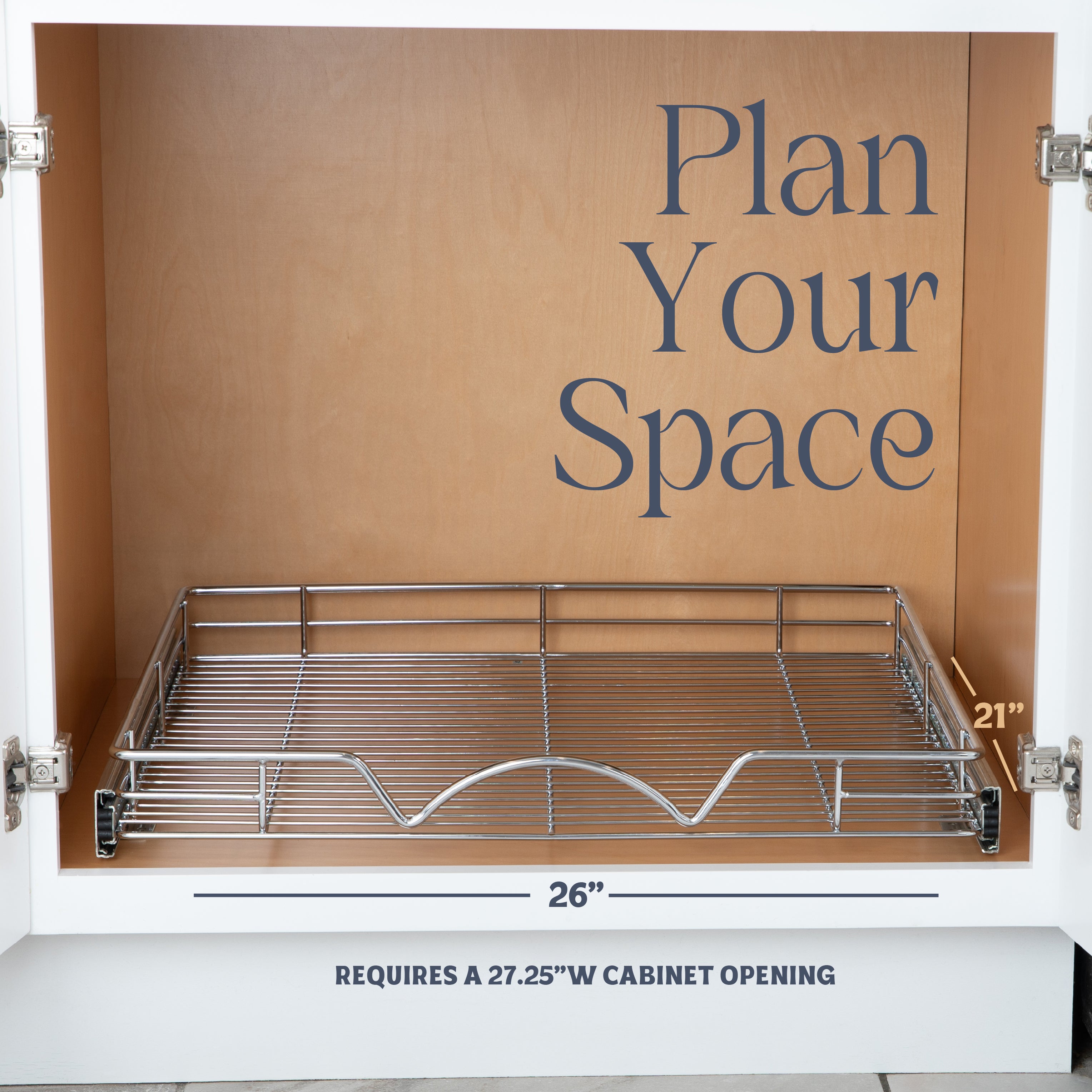 Pull Out Cabinet Organizer 21" Deep, Heavy Duty Caddy with Lifetime Limited Warranty, Chrome Finish