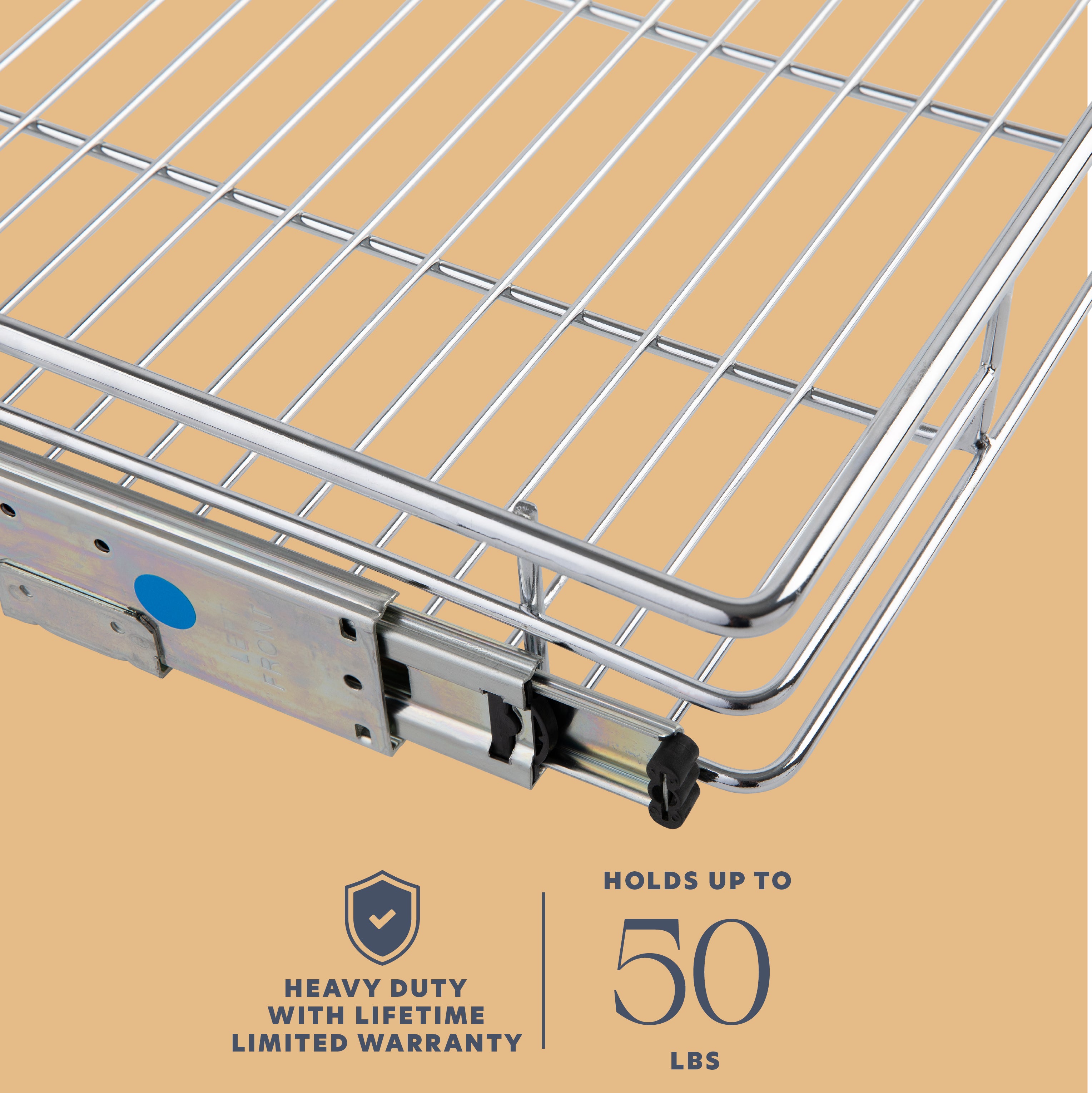 Pull Out Cabinet Organizer 21" Deep, Heavy Duty Caddy with Lifetime Limited Warranty, Chrome Finish