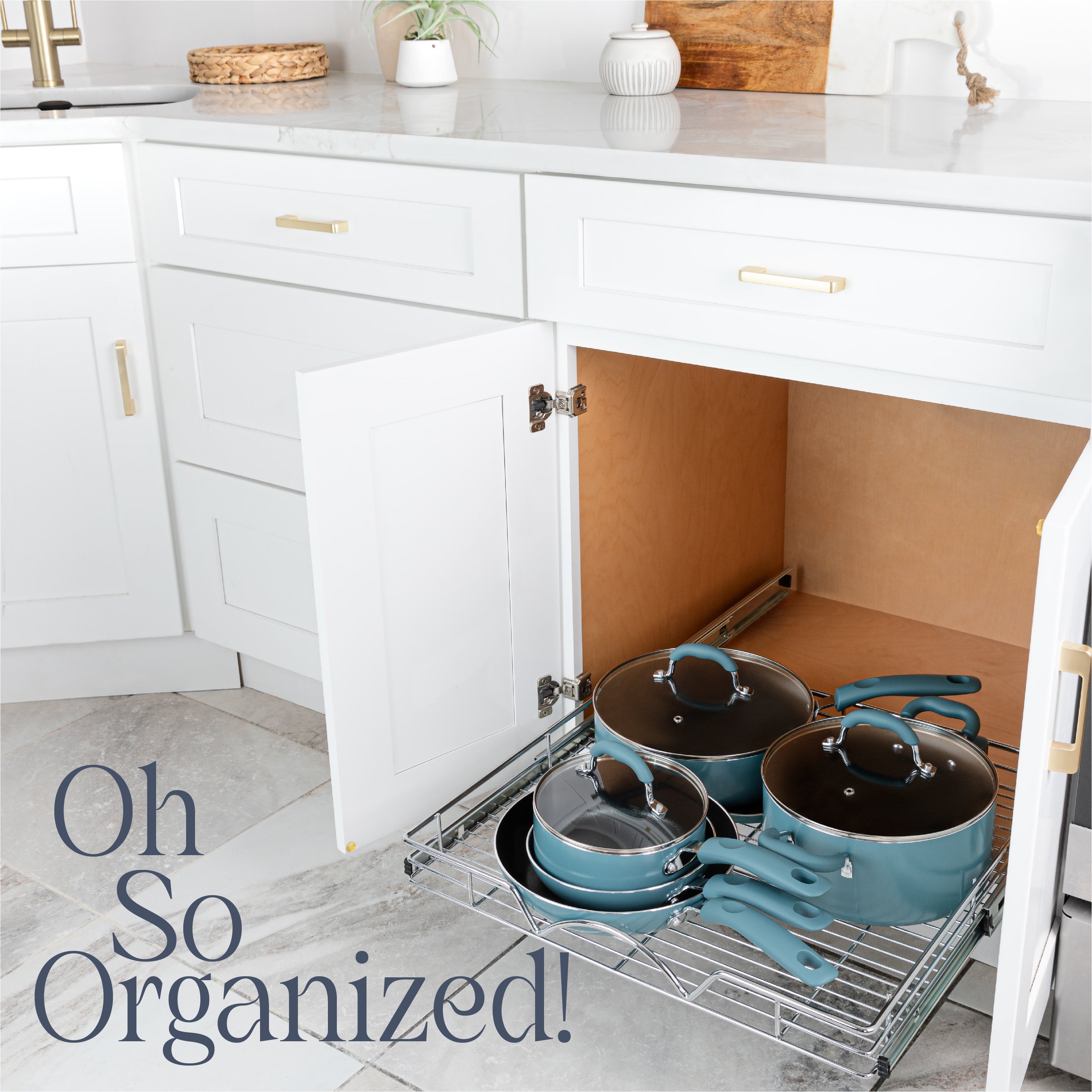 Pull Out Cabinet Organizer 21" Deep, Heavy Duty Caddy with Lifetime Limited Warranty, Chrome Finish