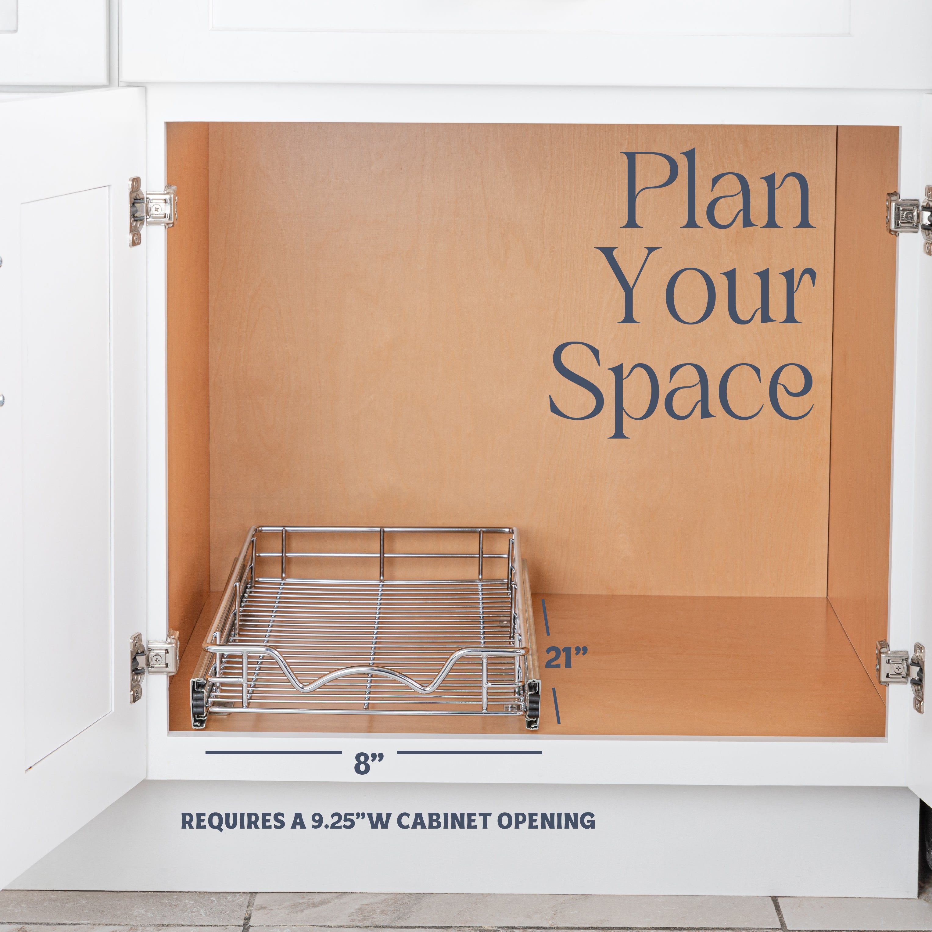 Pull Out Cabinet Organizer 21" Deep, Heavy Duty Caddy with Lifetime Limited Warranty, Chrome Finish